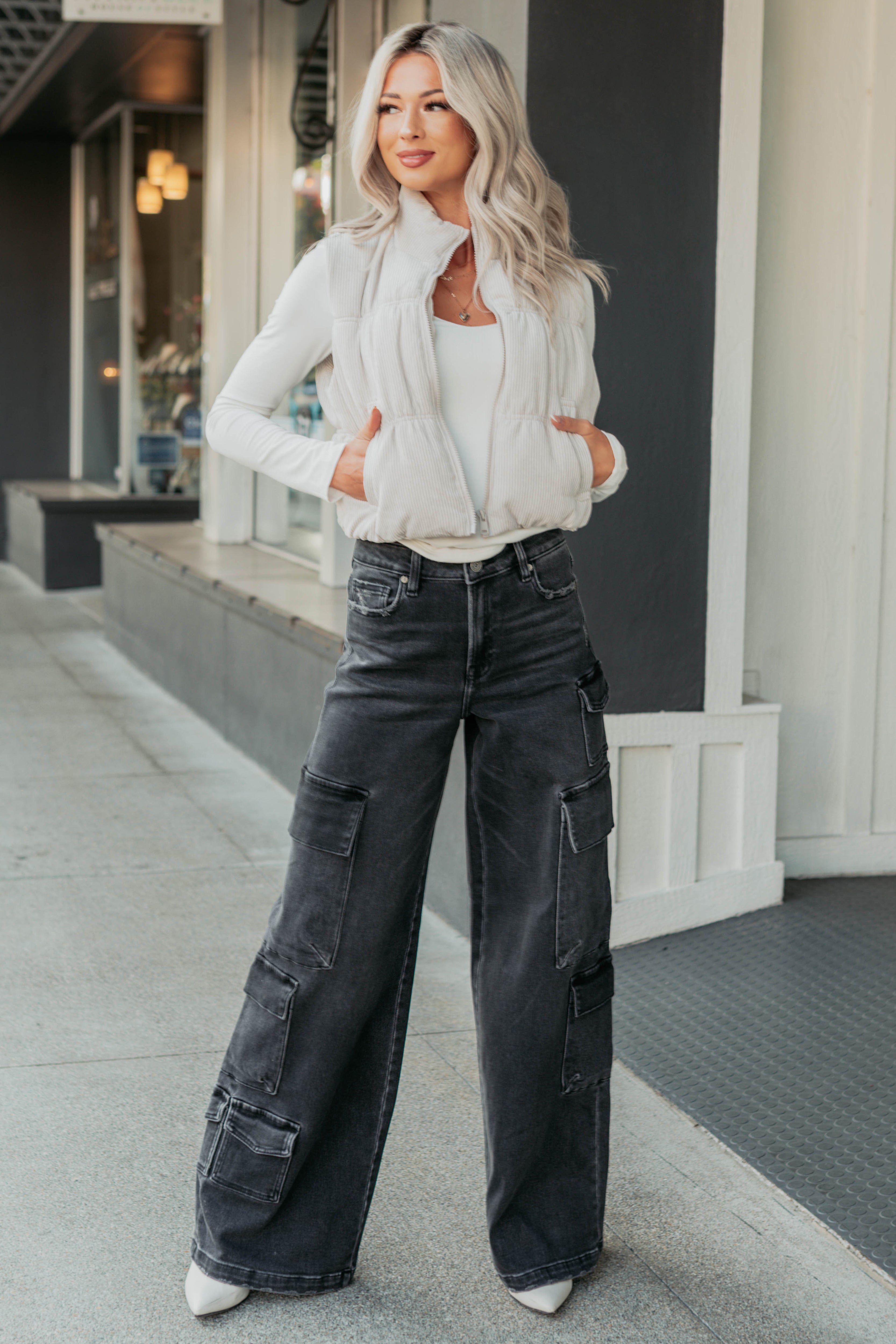 Deep Connections Corduroy Puffer Vest (Cream)-The Formal Wear