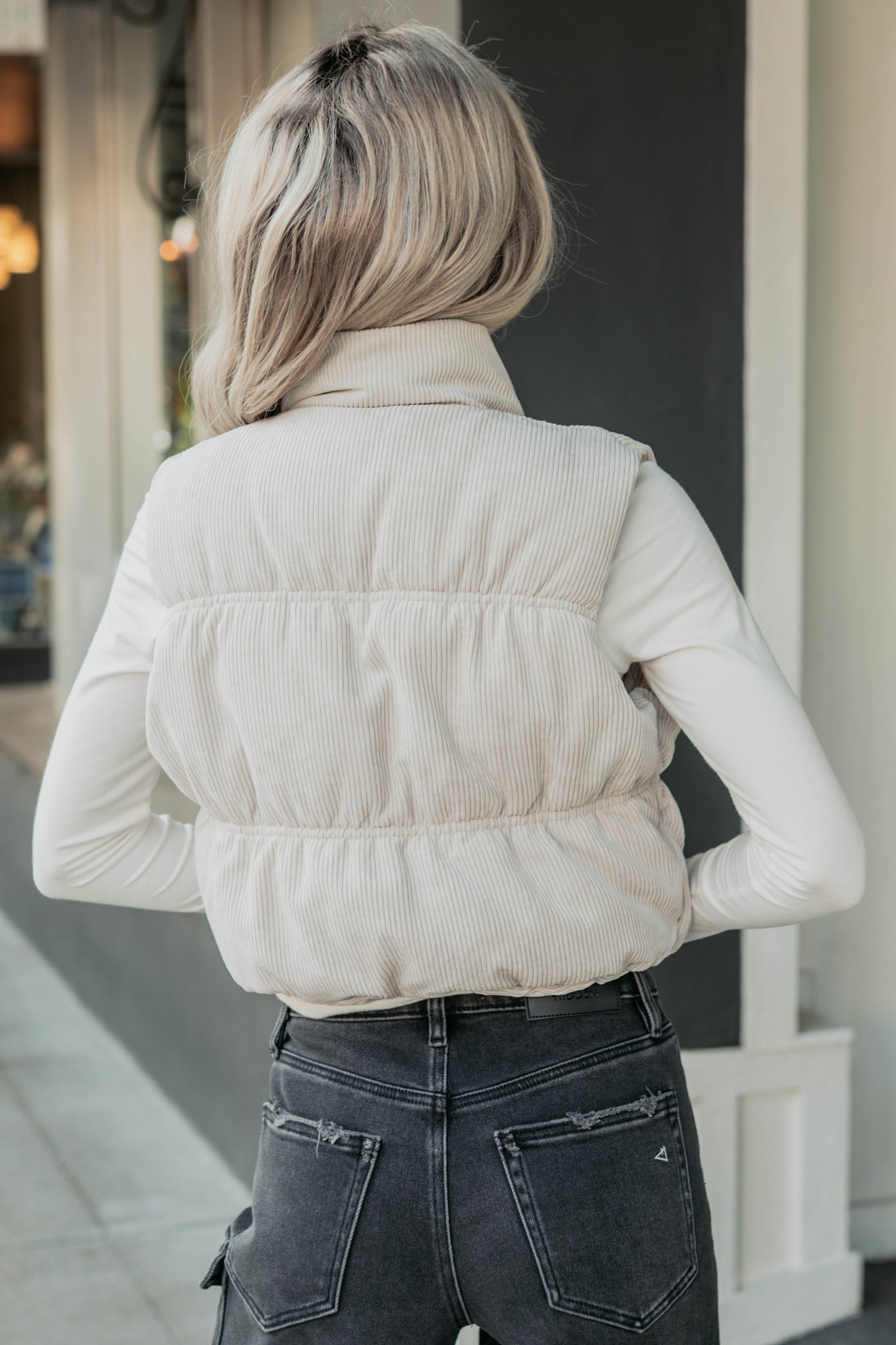 Deep Connections Corduroy Puffer Vest (Cream)-The Formal Wear