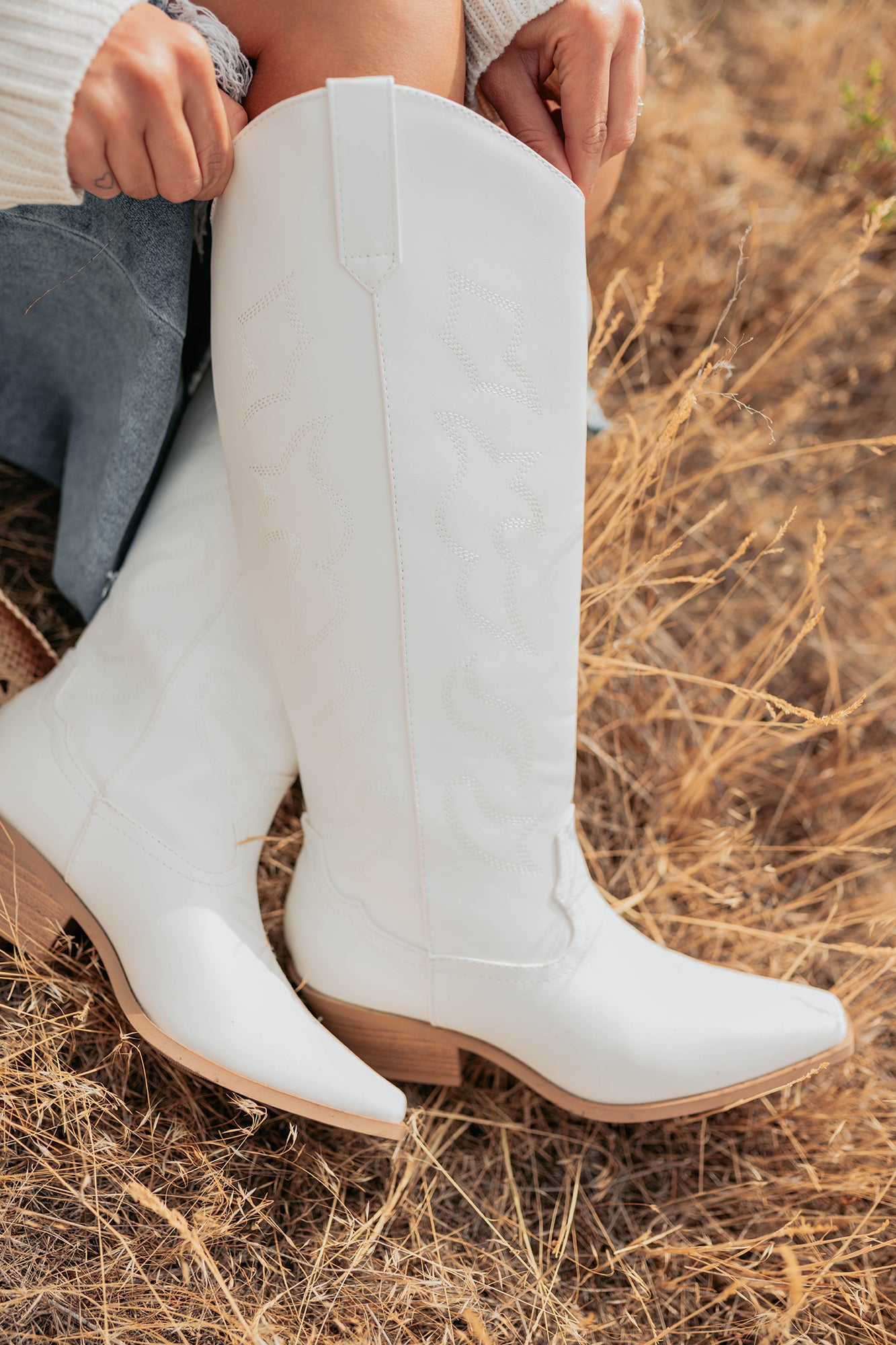 A Wild Ride Faux Leather Western Boots (White)-The Formal Wear