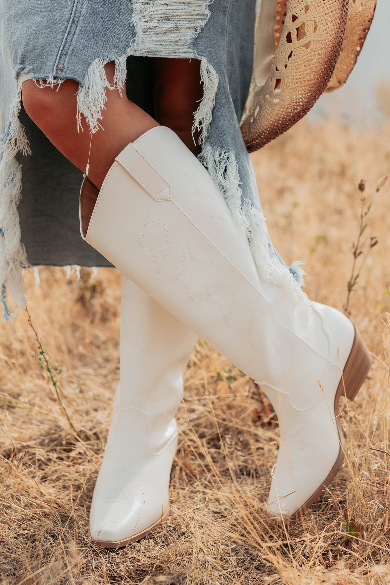 A Wild Ride Faux Leather Western Boots (White)-The Formal Wear