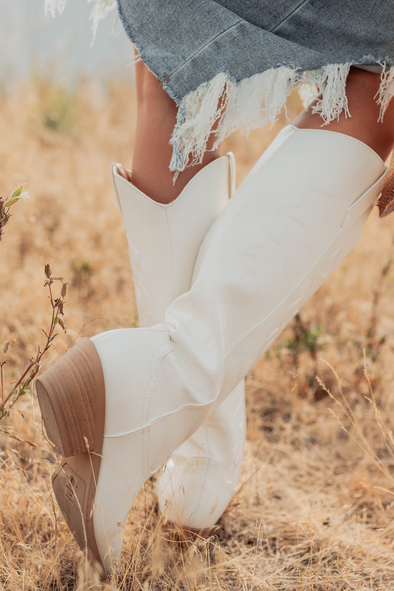 A Wild Ride Faux Leather Western Boots (White)-The Formal Wear
