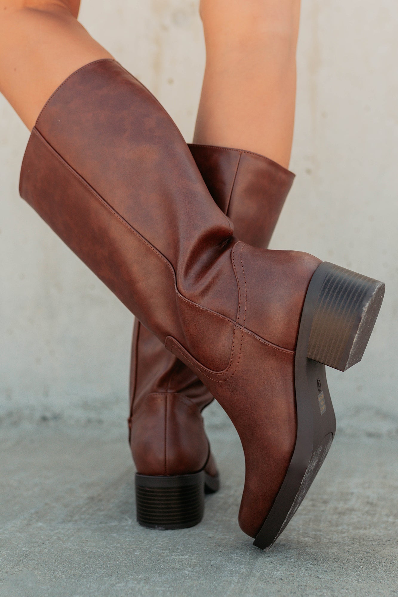 Off The Trail Mid-Calf Faux Leather Boots (Cognac)-The Formal Wear