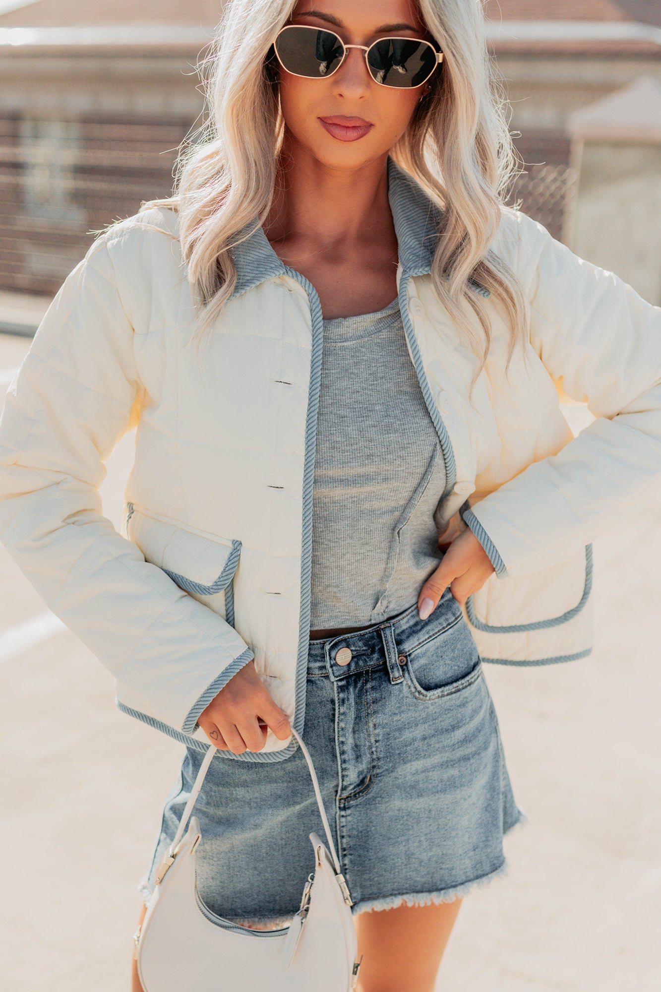 Chasing Dreams Contrast Seam Puffer Jacket (Ecru)-The Formal Wear