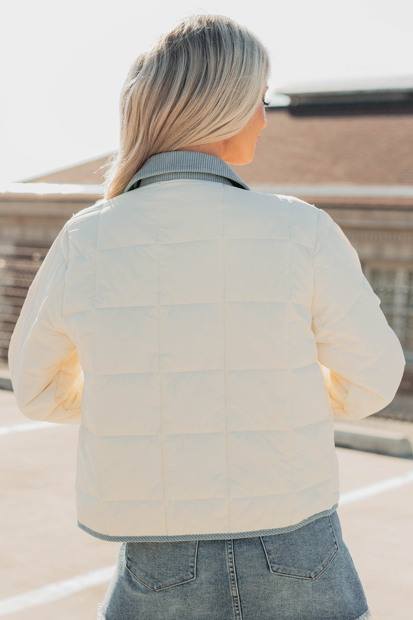 Chasing Dreams Contrast Seam Puffer Jacket (Ecru)-The Formal Wear