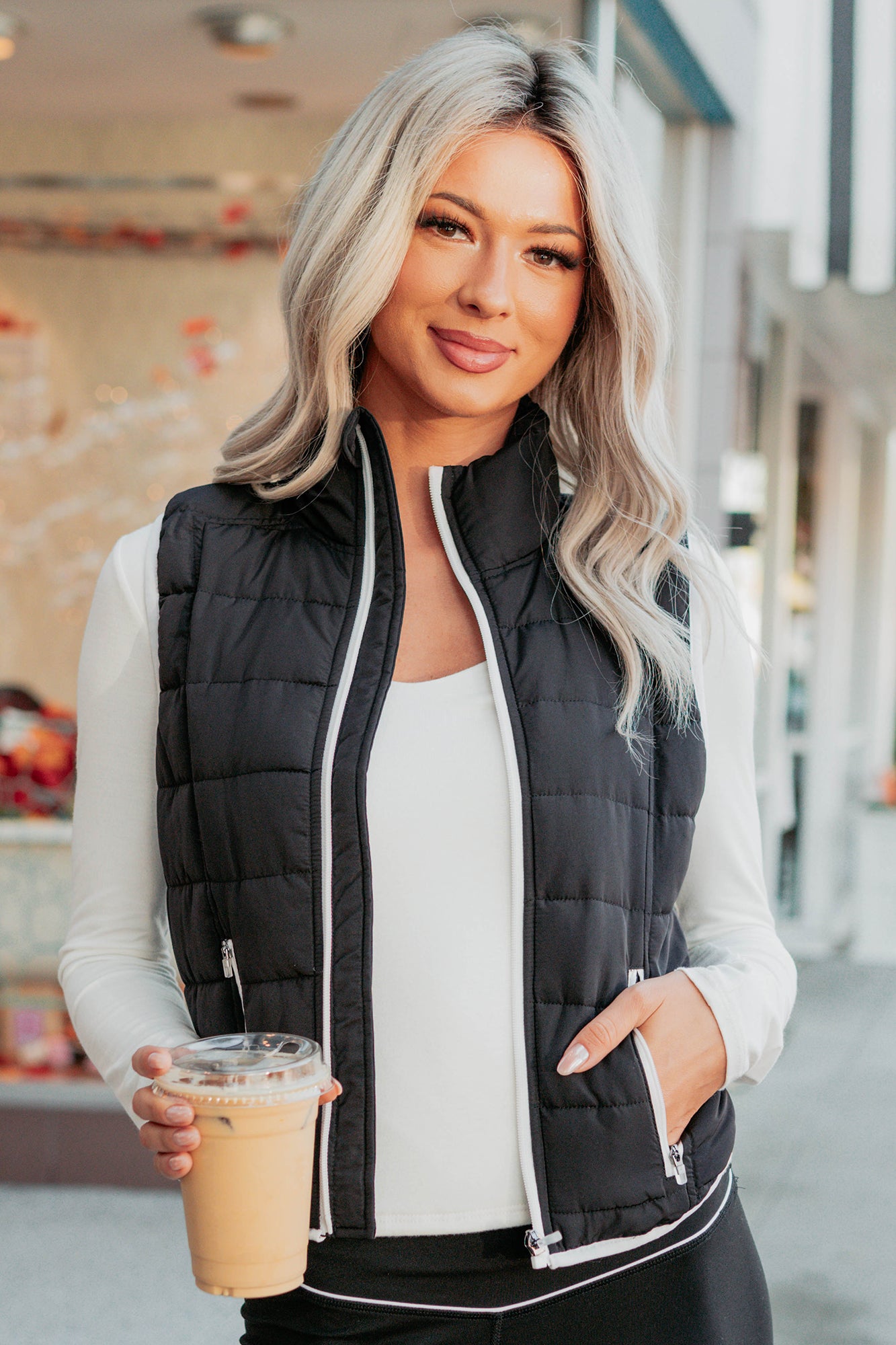 Pure Intentions Contrast Trim Puffer Vest (Black)-The Formal Wear