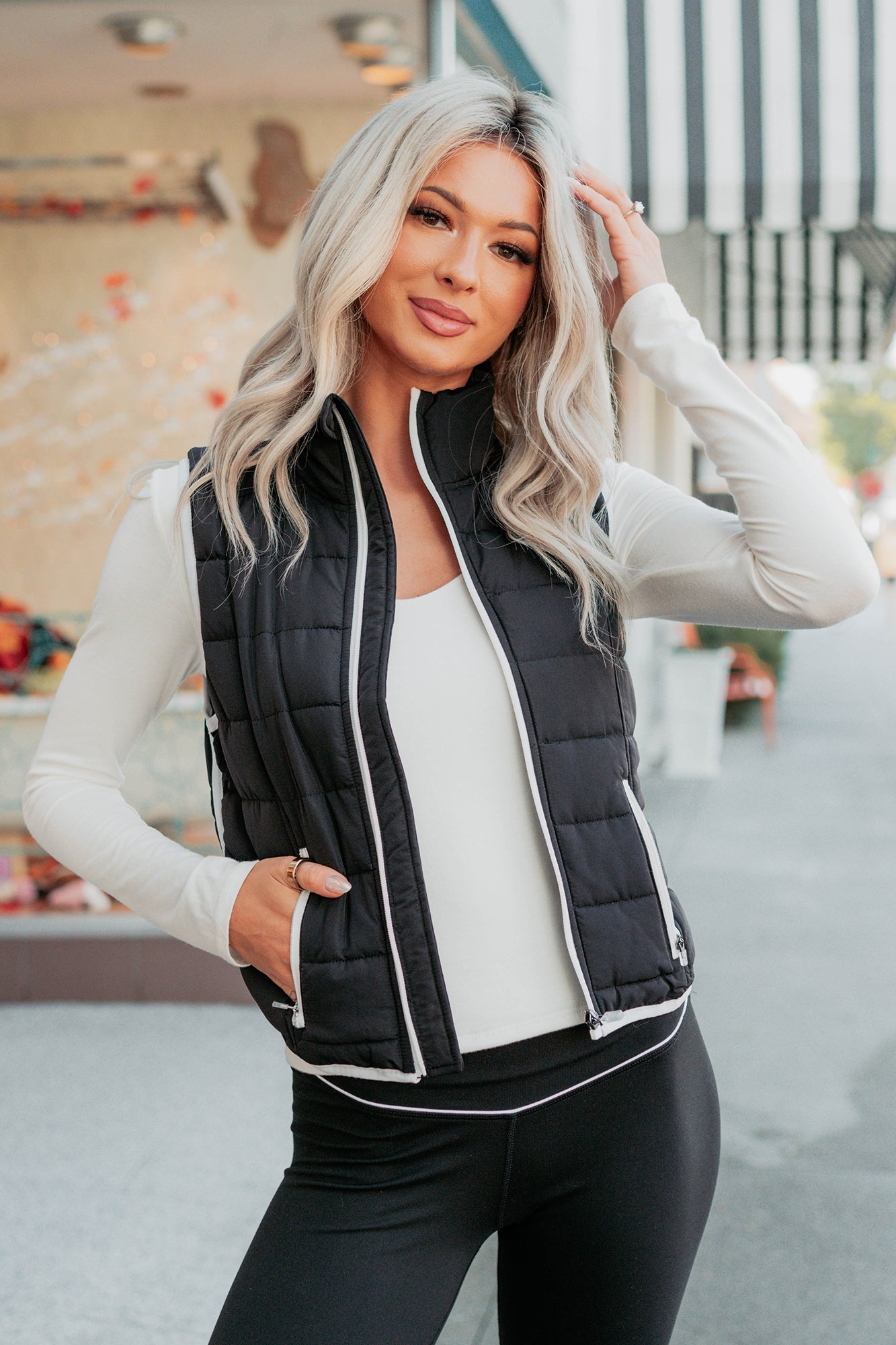 Pure Intentions Contrast Trim Puffer Vest (Black)-The Formal Wear