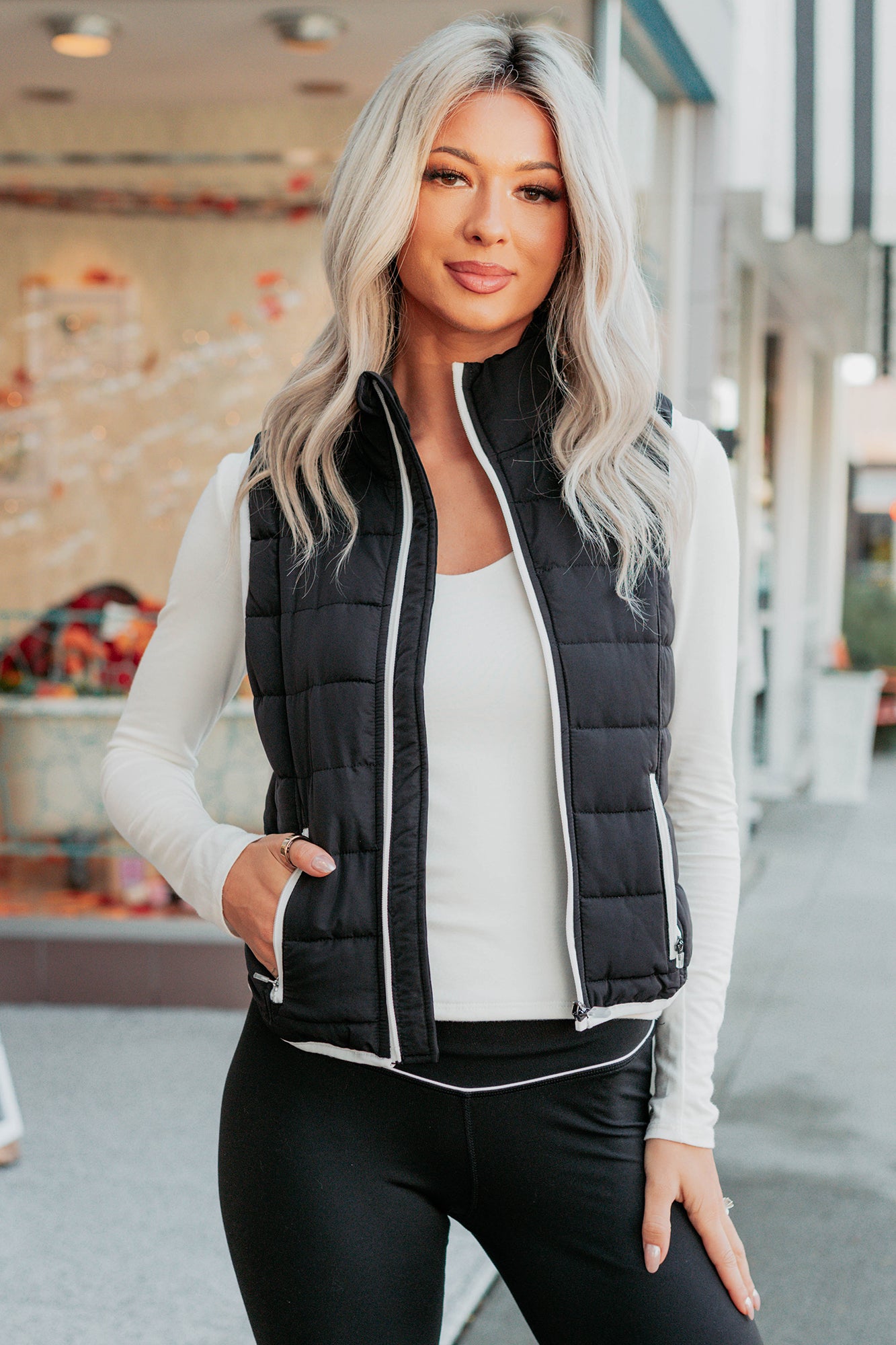 Pure Intentions Contrast Trim Puffer Vest (Black)-The Formal Wear