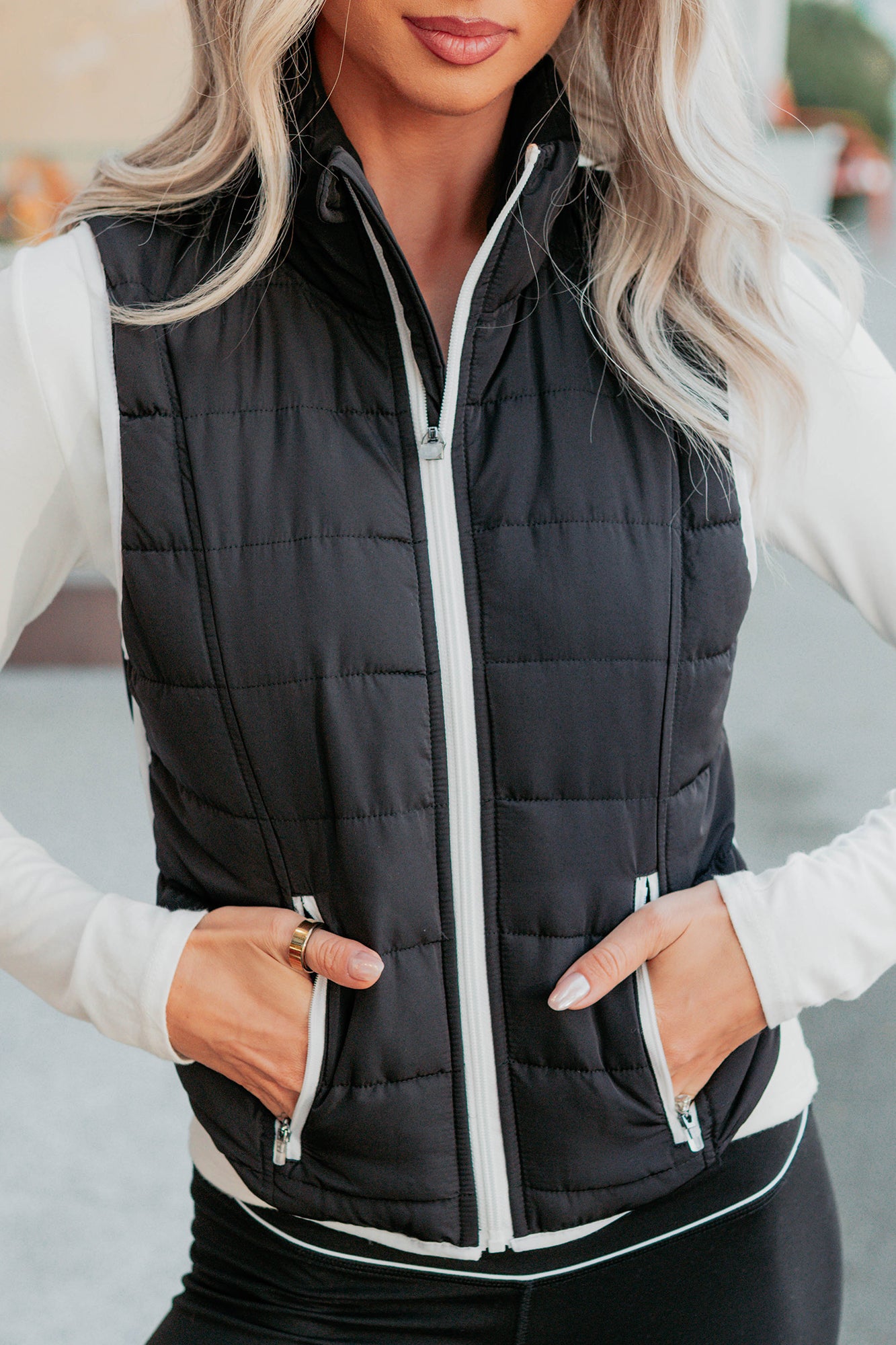 Pure Intentions Contrast Trim Puffer Vest (Black)-The Formal Wear