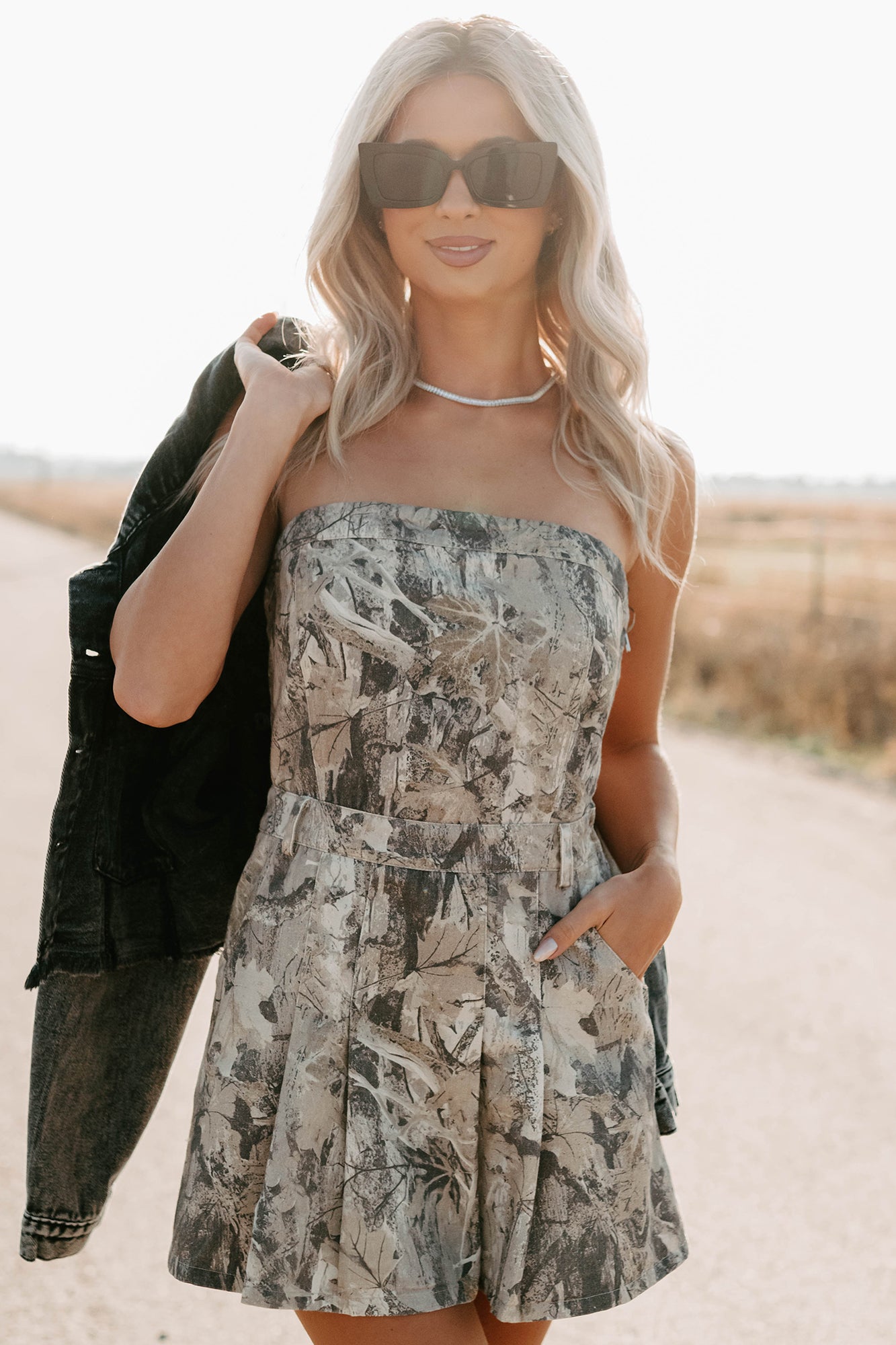 Bold Vision Strapless Denim Mini Dress (Camouflage)-The Formal Wear