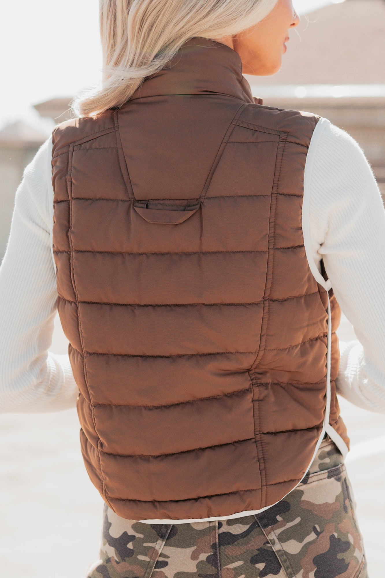 Pure Intentions Contrast Trim Puffer Vest (Mocha)-The Formal Wear