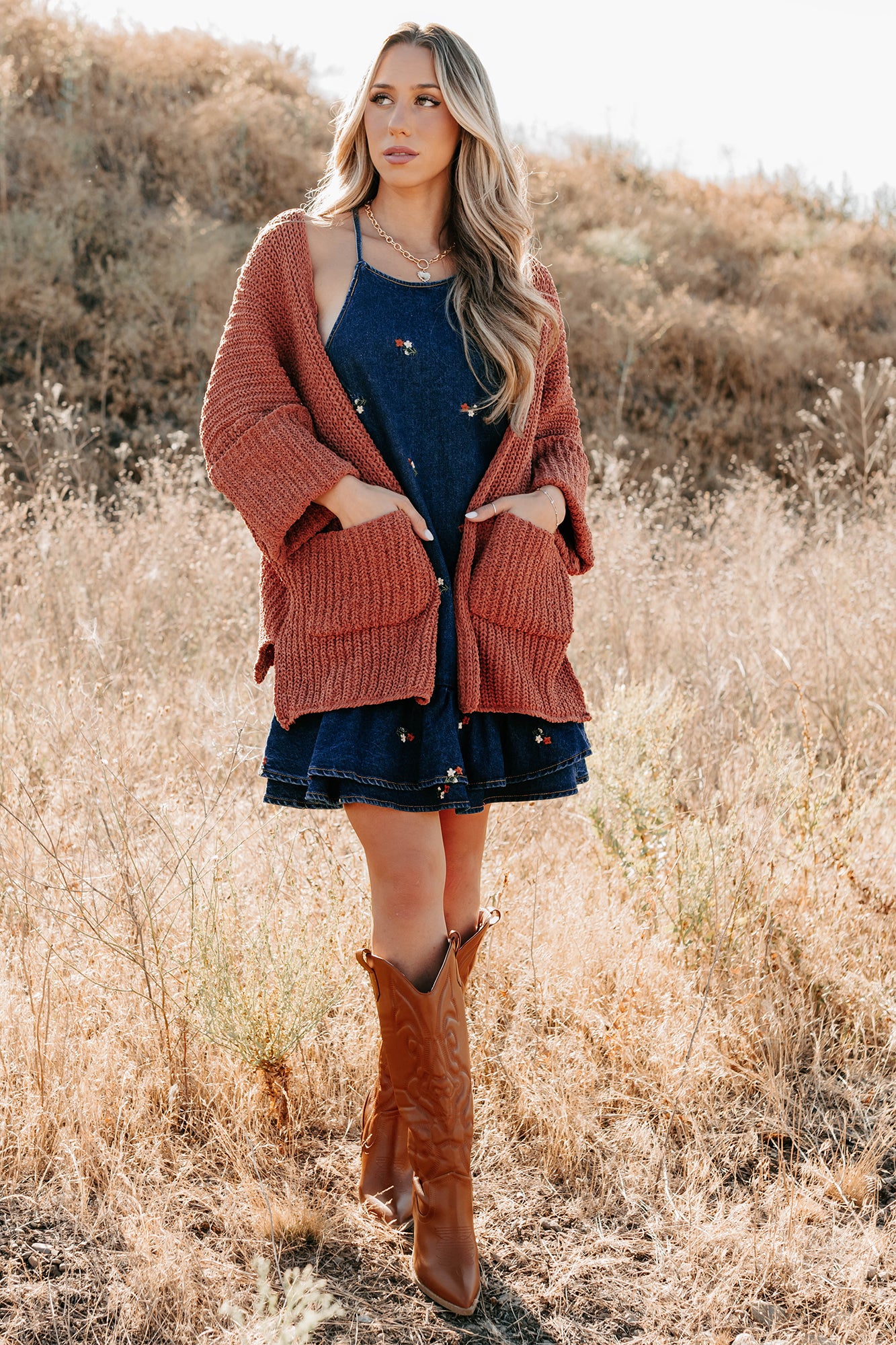 Quiet Times Cuffed Sleeve POL Cardigan (Brick)-The Formal Wear