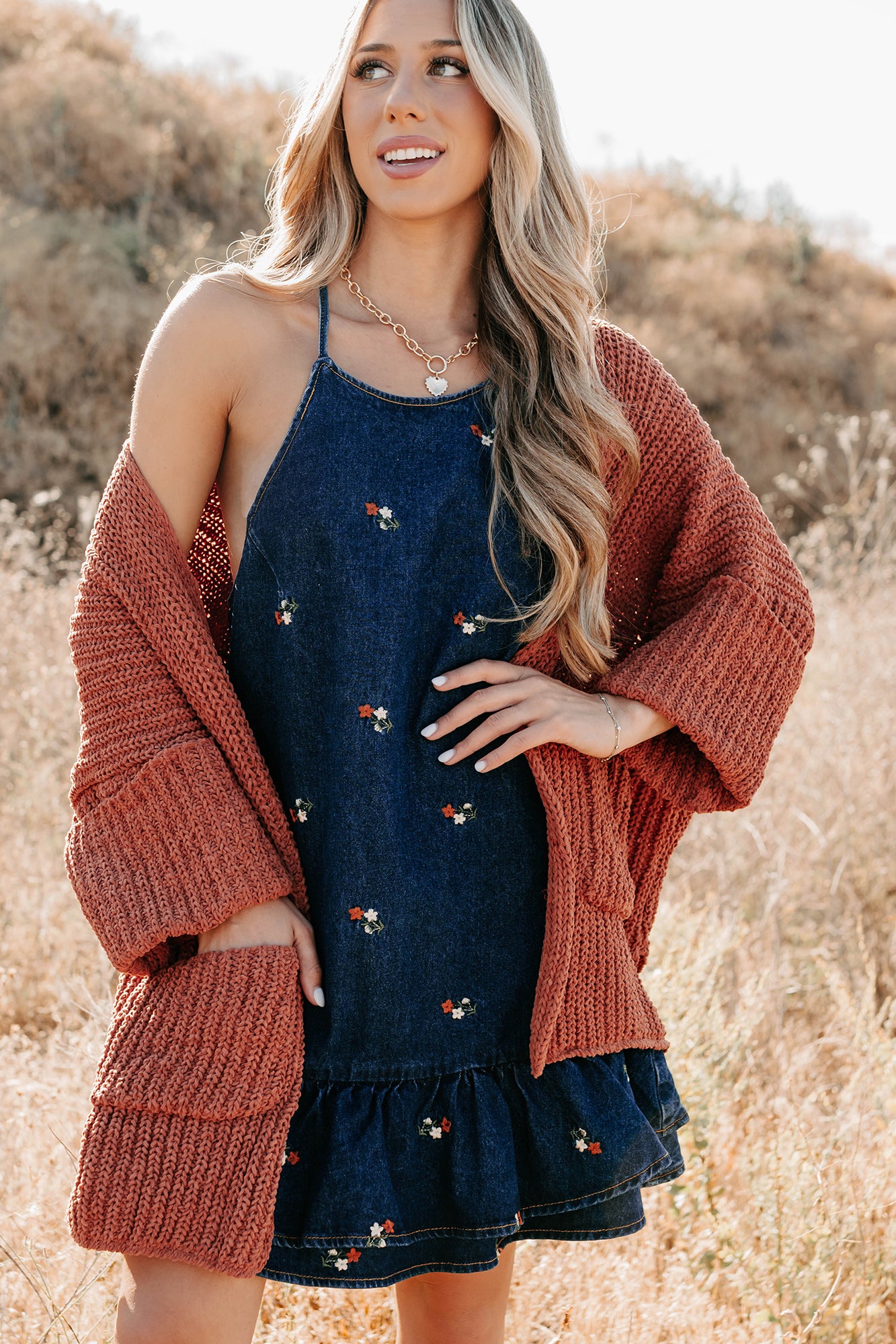 Quiet Times Cuffed Sleeve POL Cardigan (Brick)-The Formal Wear