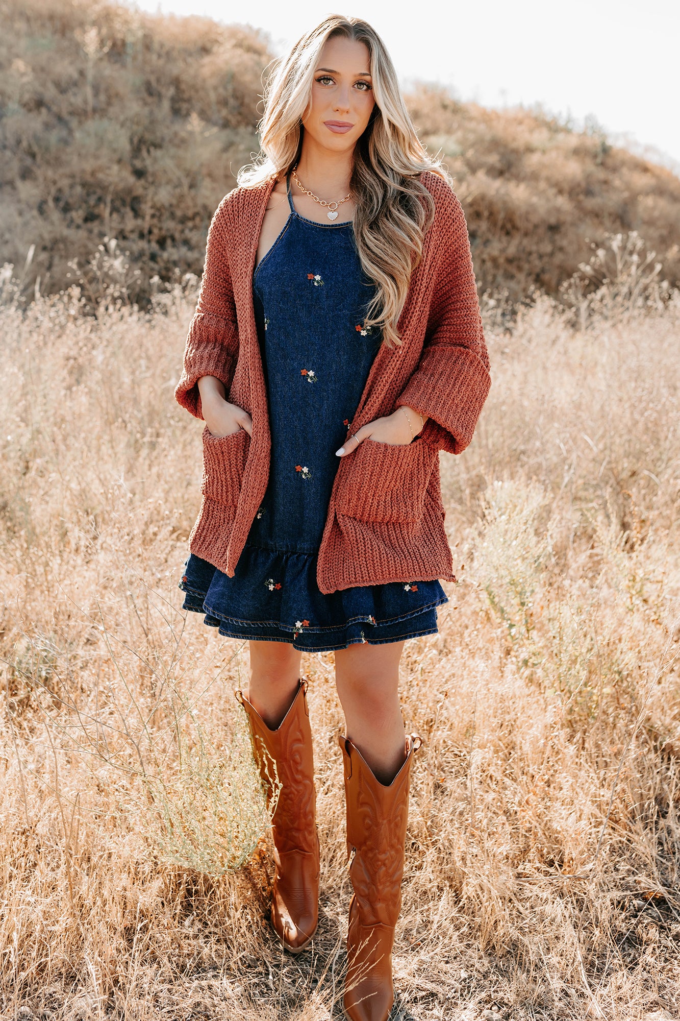 Quiet Times Cuffed Sleeve POL Cardigan (Brick)-The Formal Wear