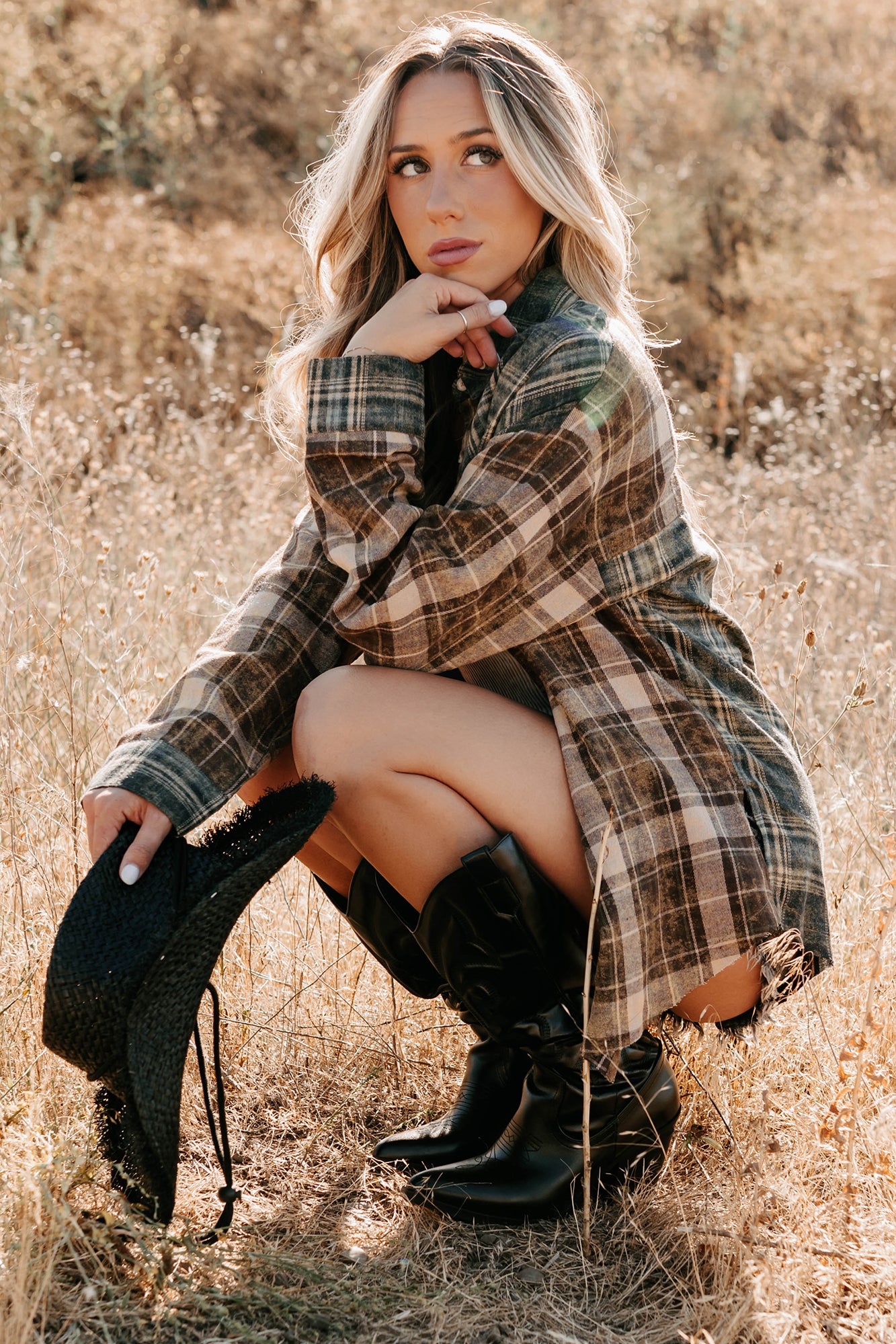 Rain Or Shine Plaid Button-Up Top (Brown Midnight)-The Formal Wear