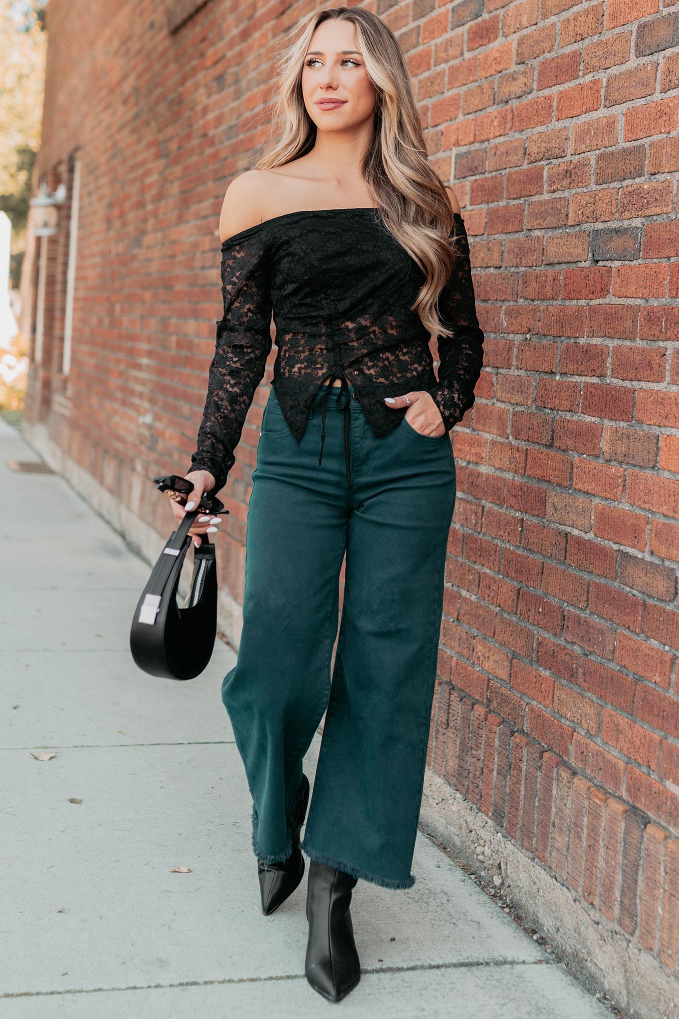 Walter High Rise Wide Crop Risen Jeans (Hunter Green)-The Formal Wear