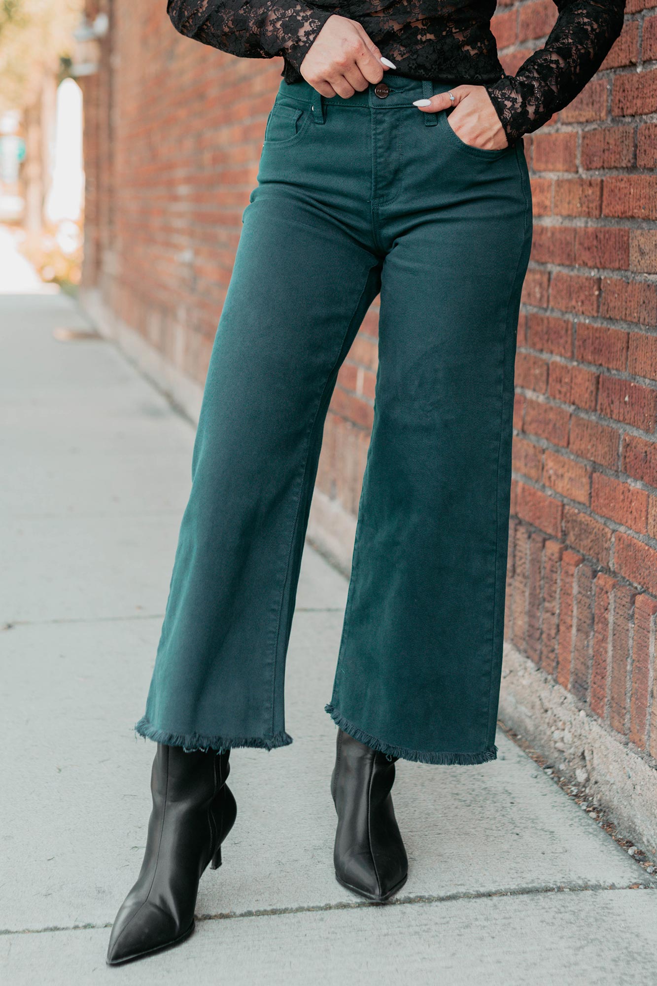 Walter High Rise Wide Crop Risen Jeans (Hunter Green)-The Formal Wear