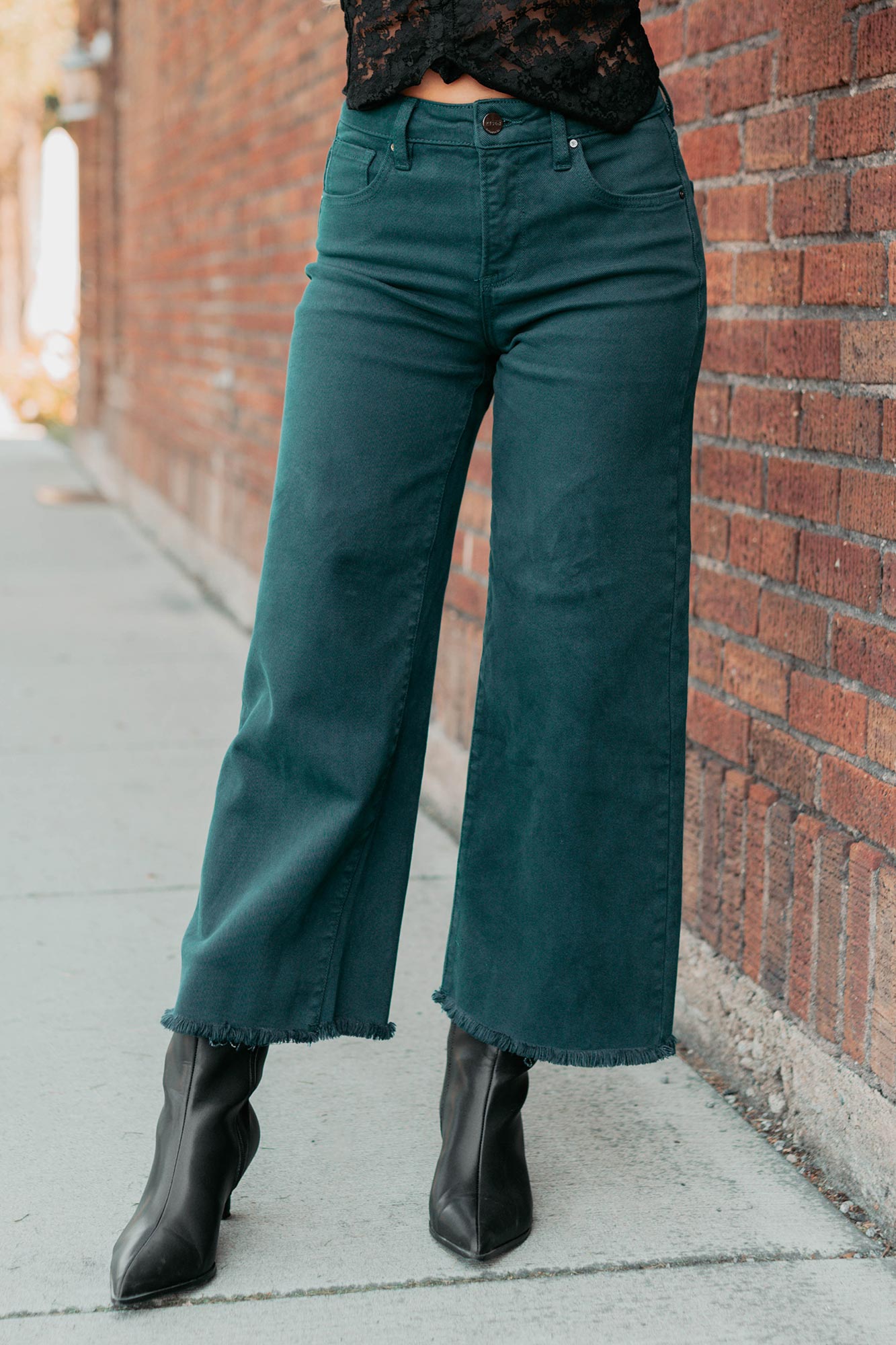 Walter High Rise Wide Crop Risen Jeans (Hunter Green)-The Formal Wear
