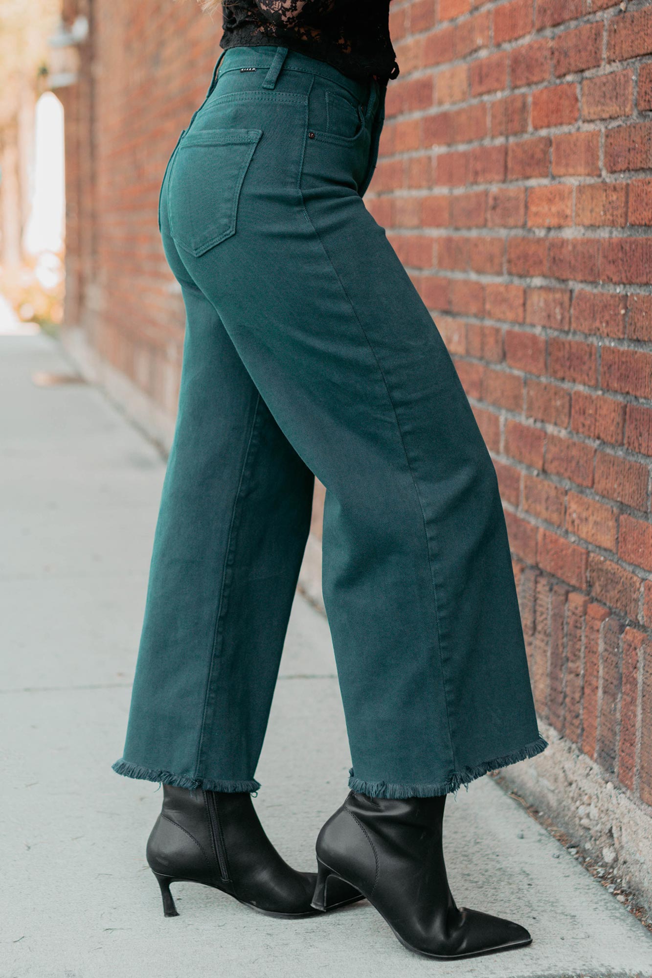 Walter High Rise Wide Crop Risen Jeans (Hunter Green)-The Formal Wear