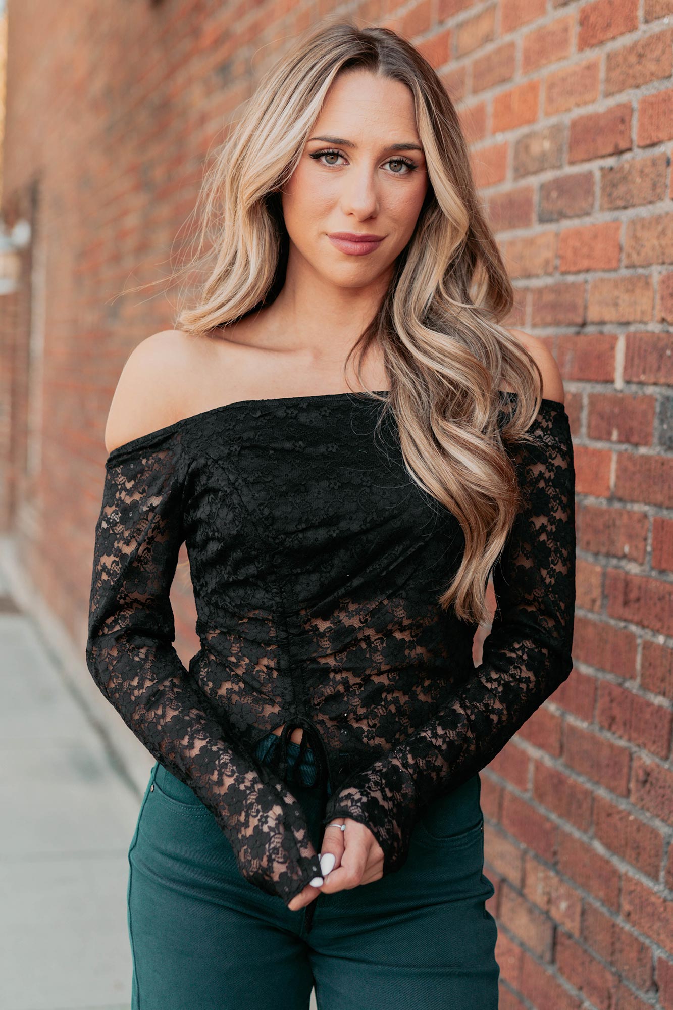 Up To Standard Ruched Lace Asymmetric Top (Black)-The Formal Wear