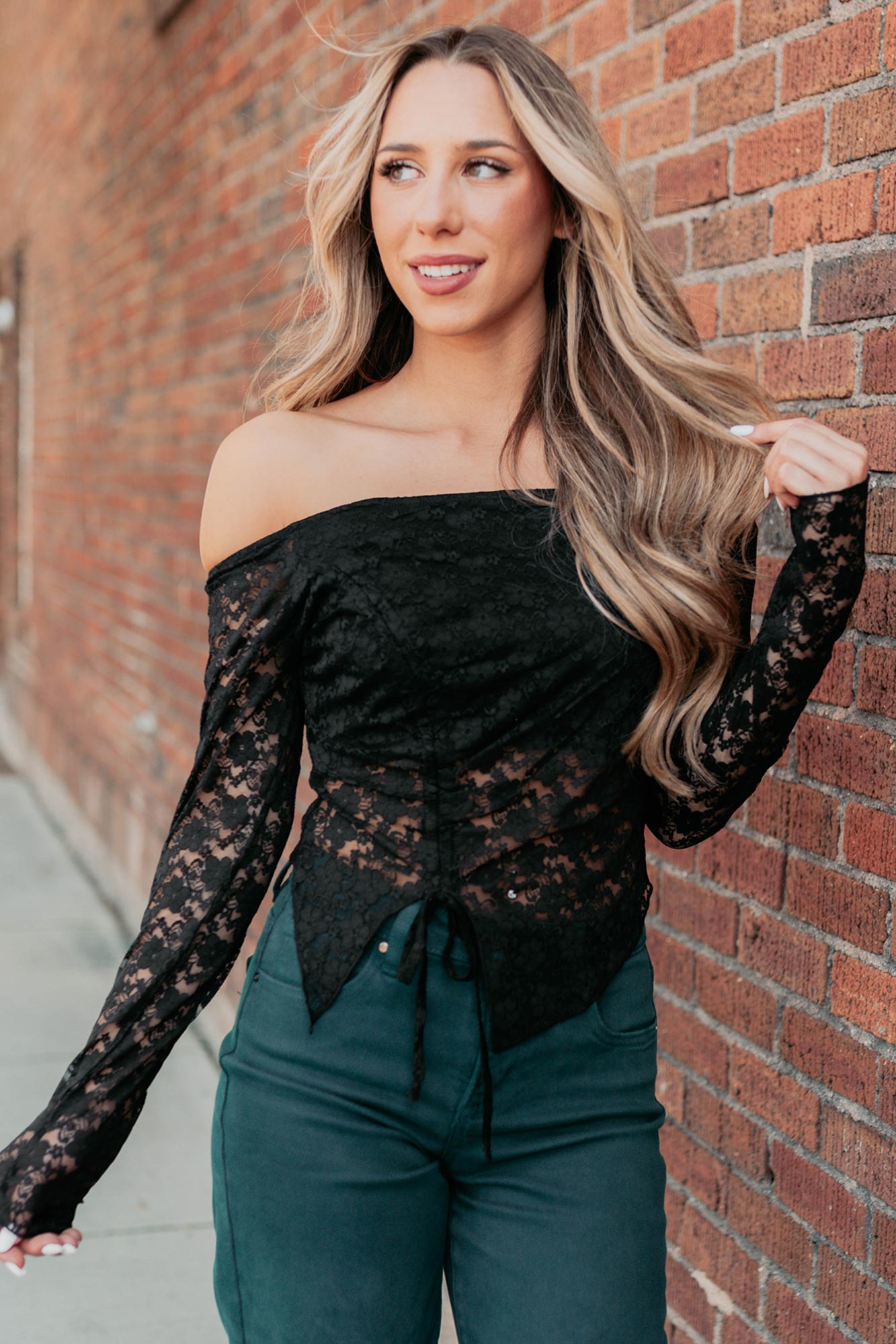 Up To Standard Ruched Lace Asymmetric Top (Black)-The Formal Wear