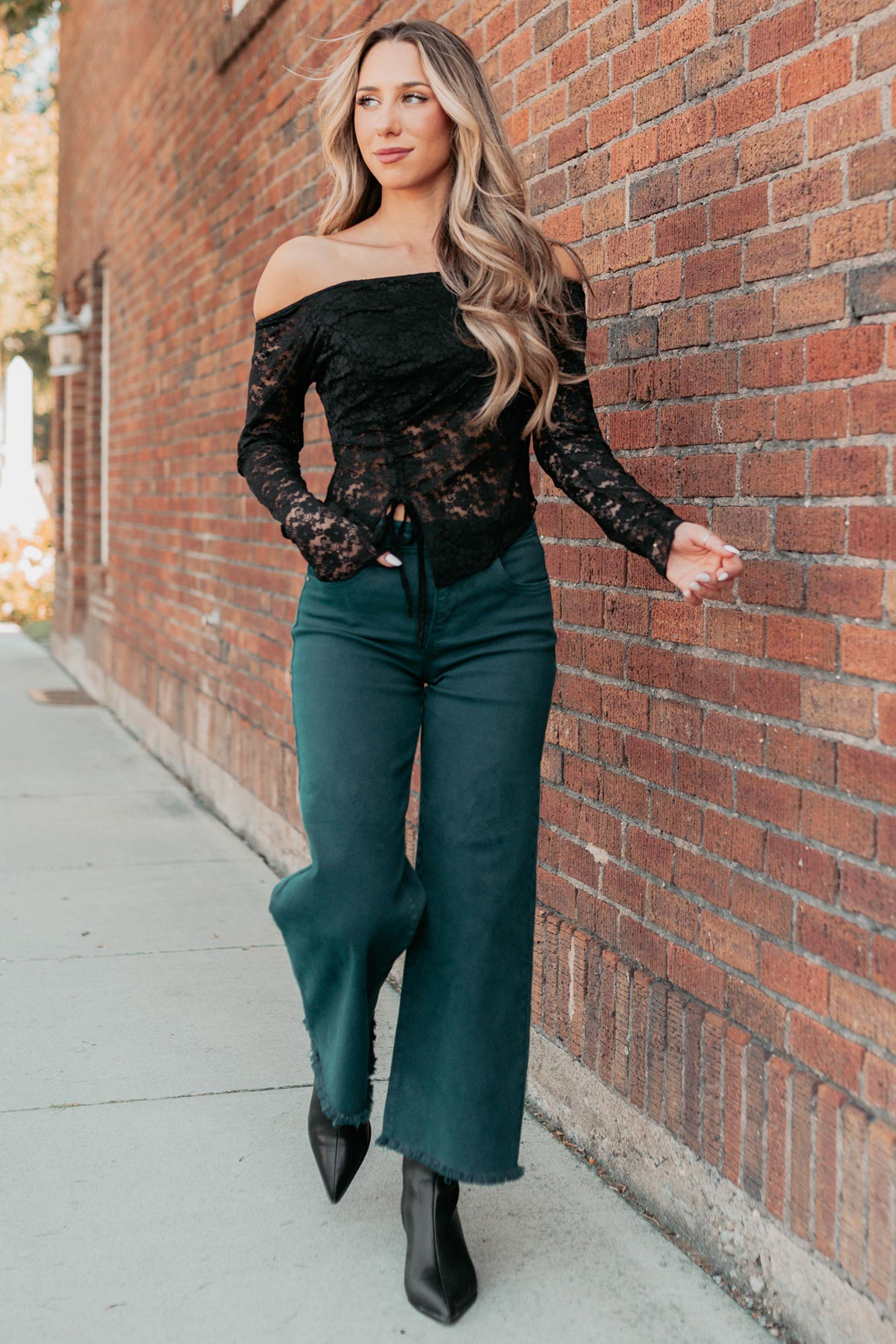 Up To Standard Ruched Lace Asymmetric Top (Black)-The Formal Wear