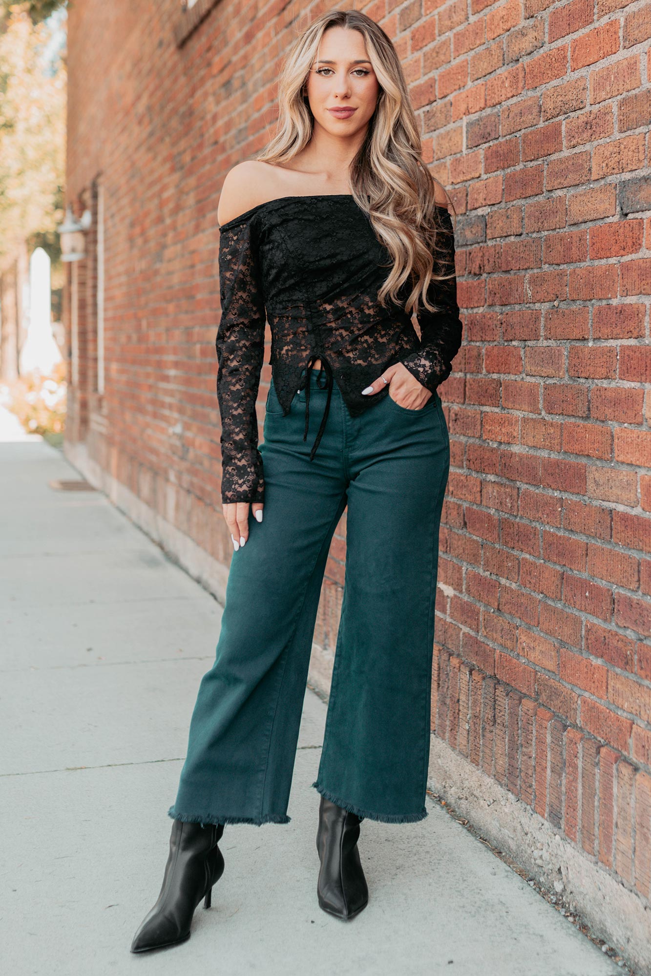 Walter High Rise Wide Crop Risen Jeans (Hunter Green)-The Formal Wear