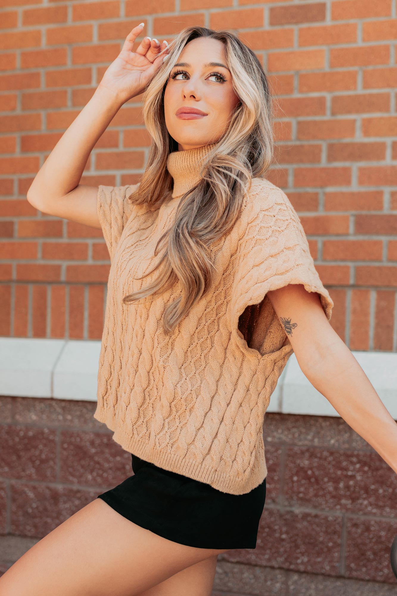 Cozy Escape Short Sleeve Cable Knit Sweater (Taupe)-The Formal Wear