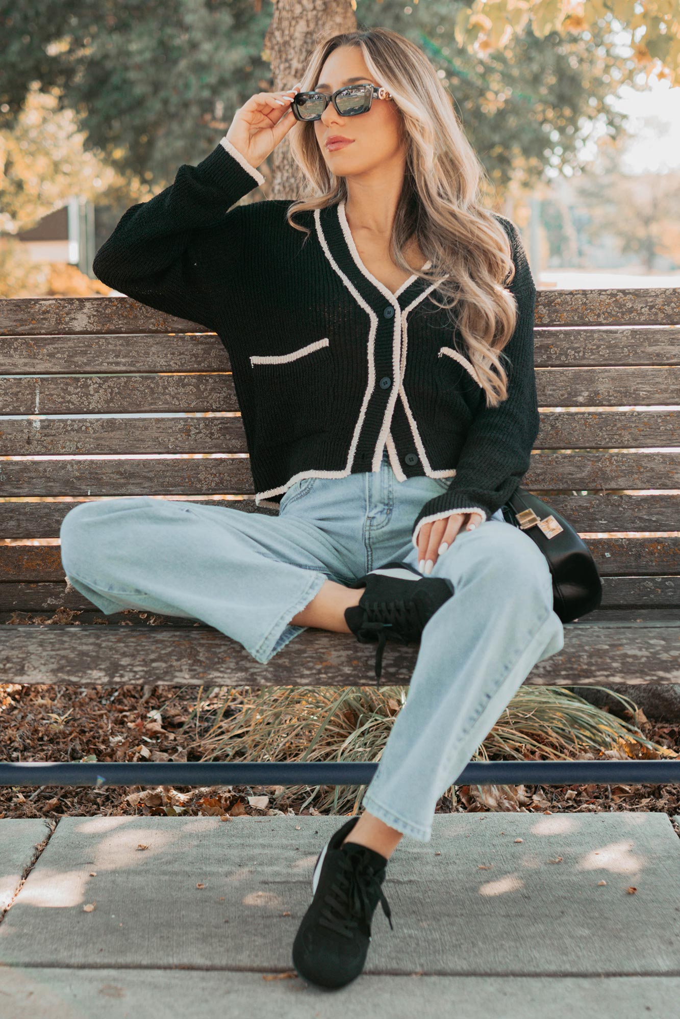 Comfort Current Contrast Button-Up Cardigan (Black)-The Formal Wear