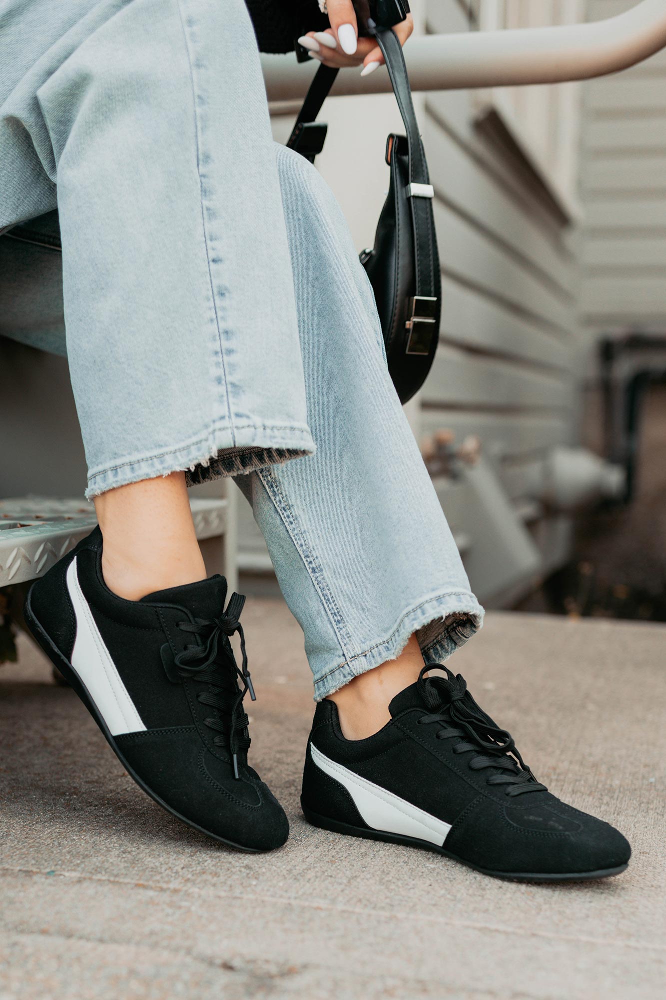 Endurance Edge Lace-Up Faux Suede Sneakers (Black)-The Formal Wear