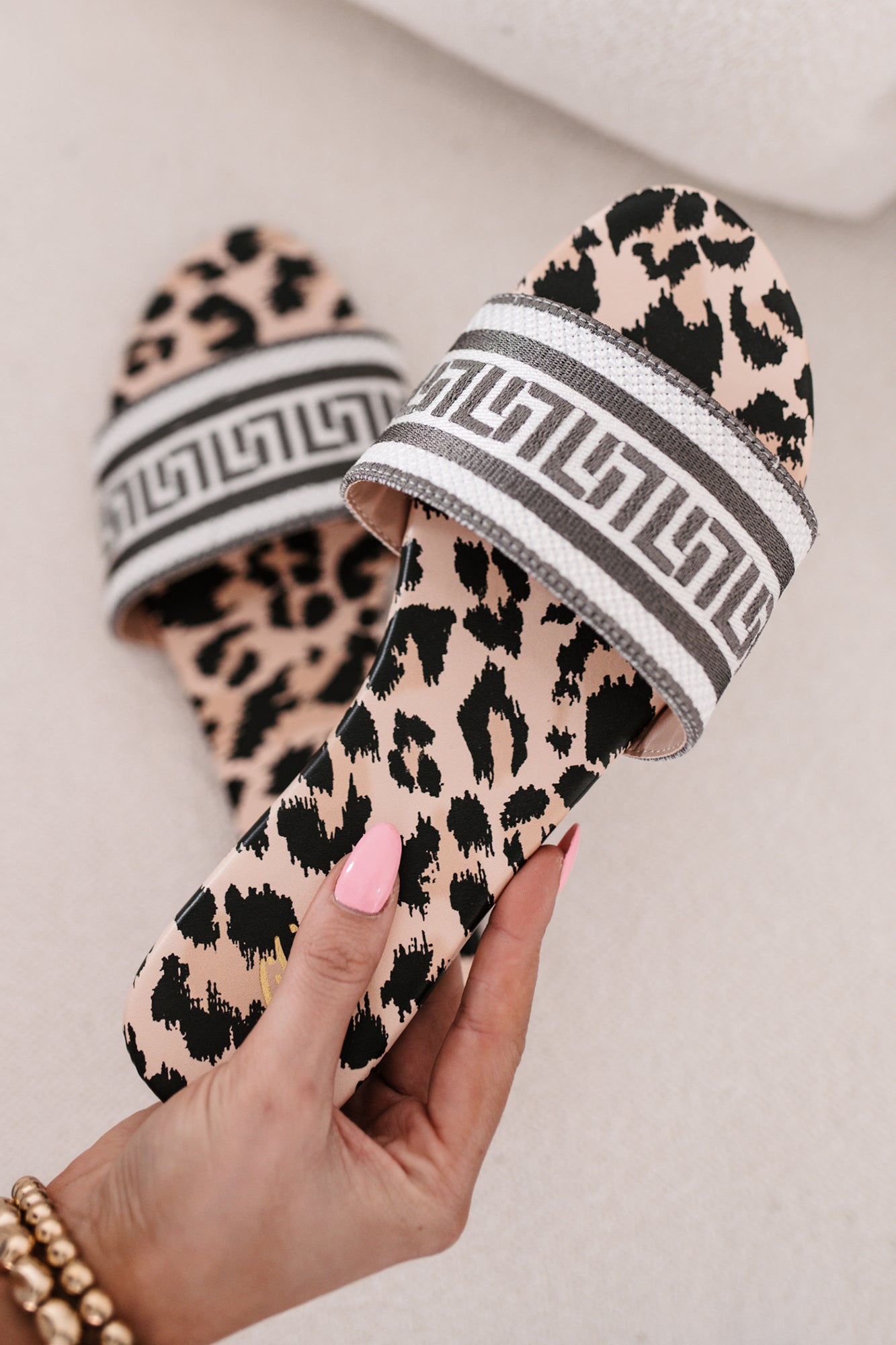 Starlit Allure Woven Print Slide Sandals (Leopard)-The Formal Wear