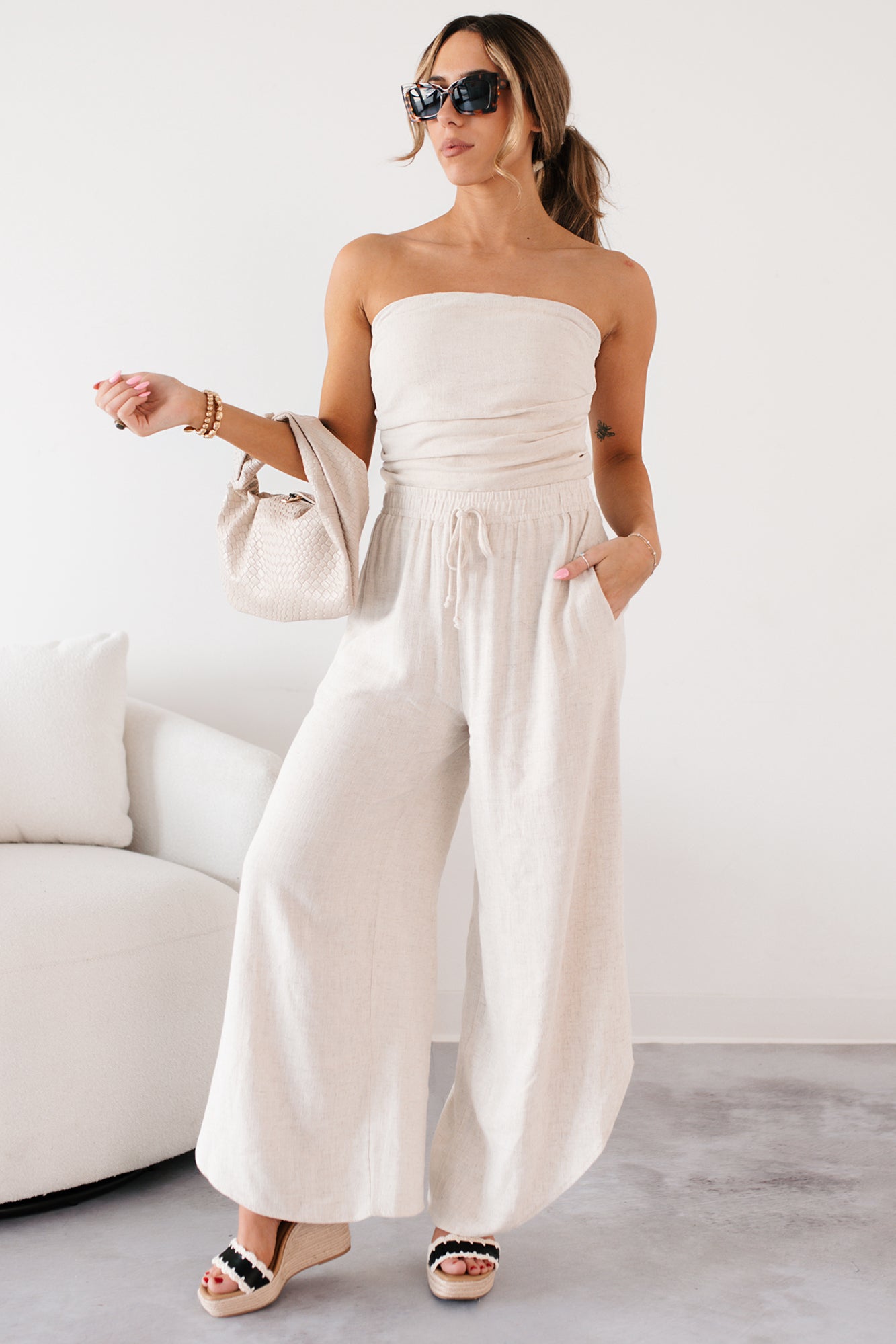 Breezy Hour High Rise Linen Pants (Oat)-The Formal Wear