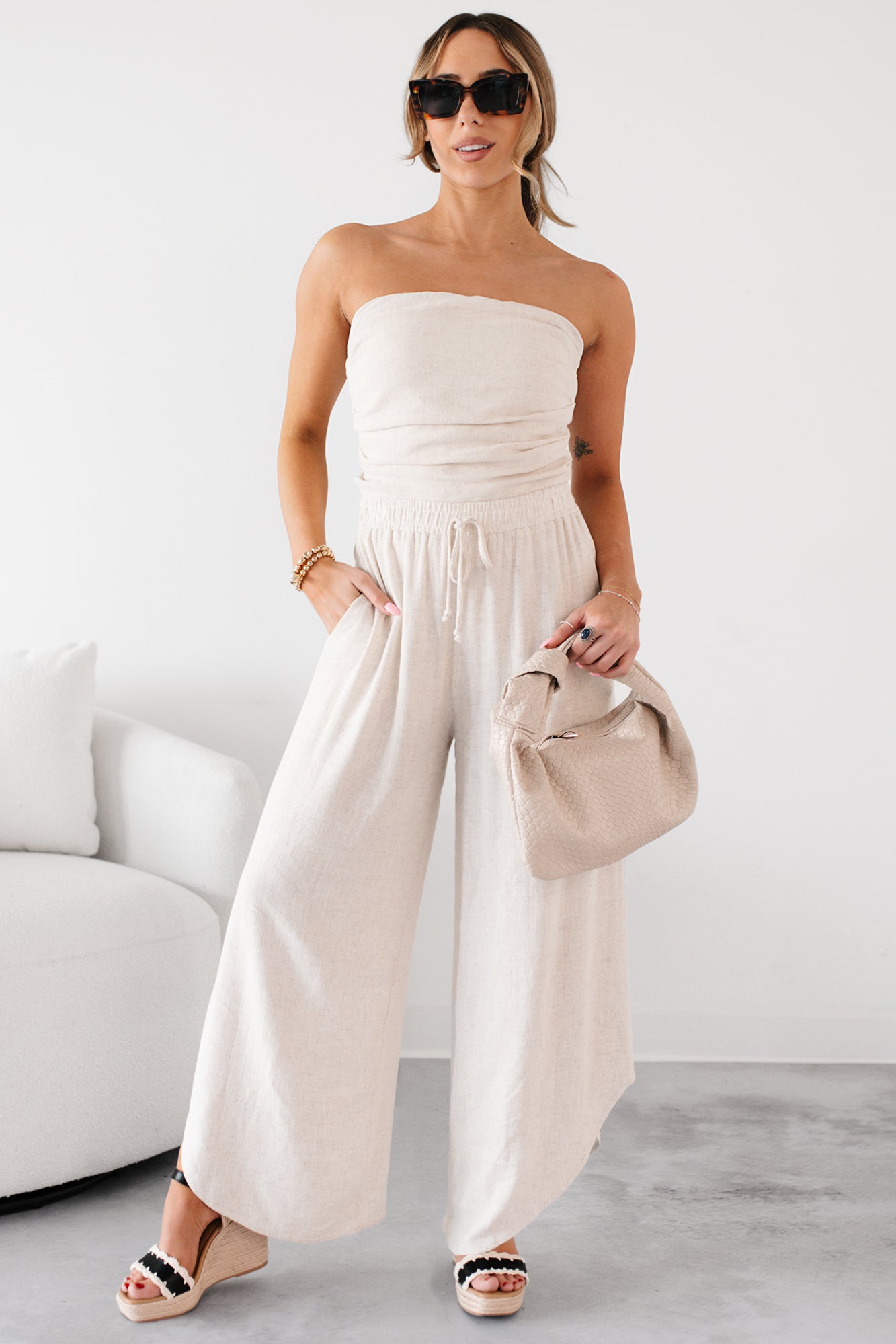 Breezy Hour High Rise Linen Pants (Oat)-The Formal Wear