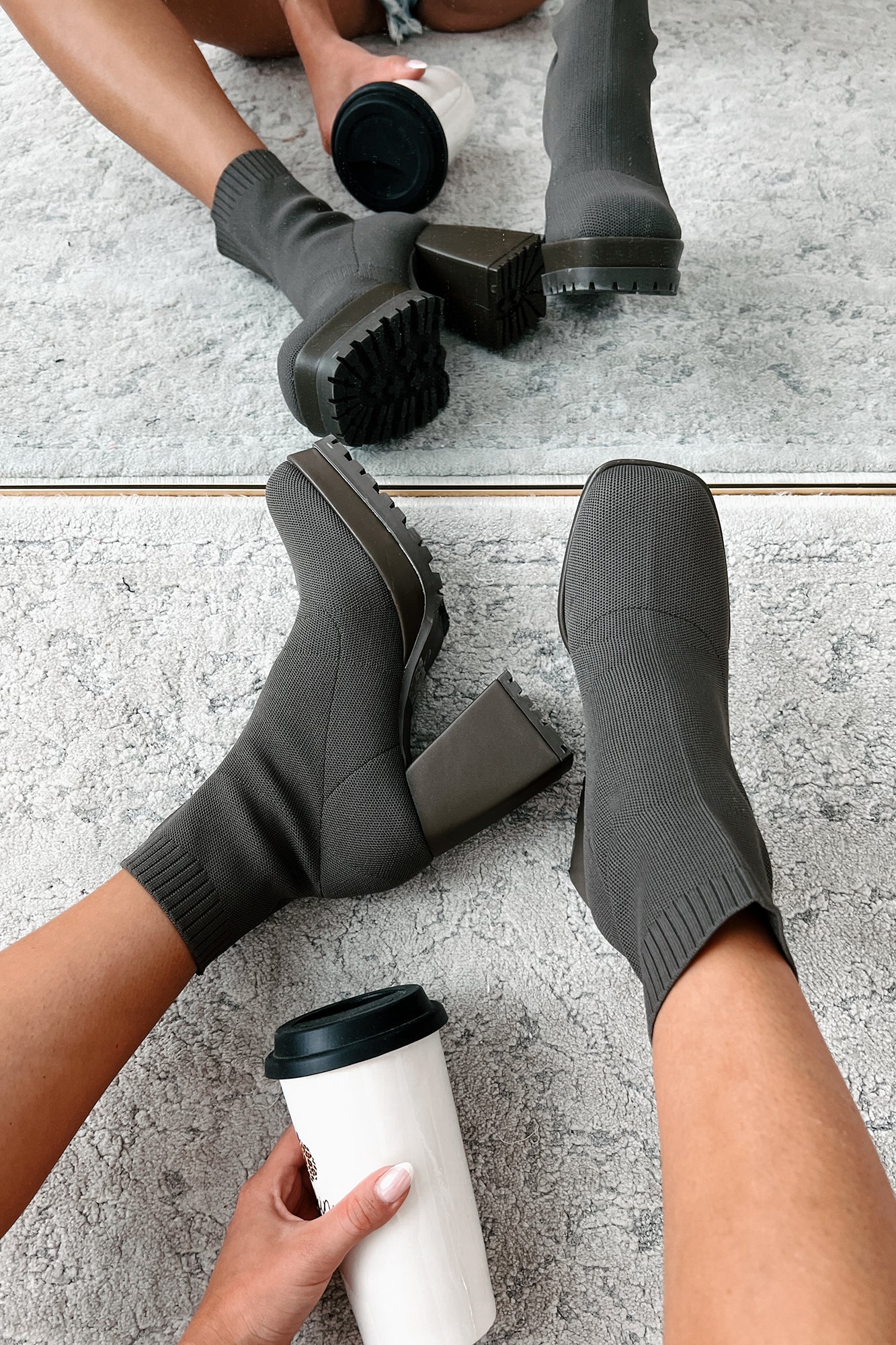 Malayah Platform Sock Bootie (Dark Khaki)-The Formal Wear