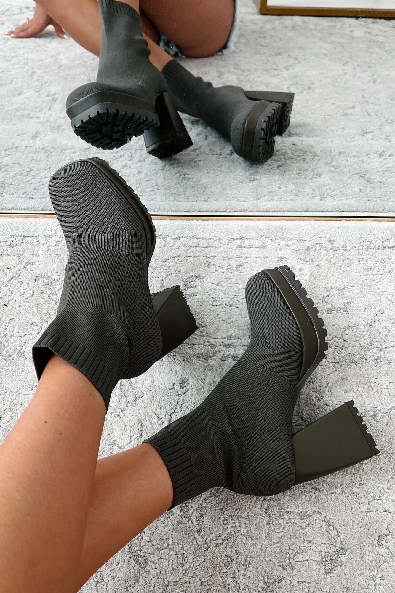 Malayah Platform Sock Bootie (Dark Khaki)-The Formal Wear