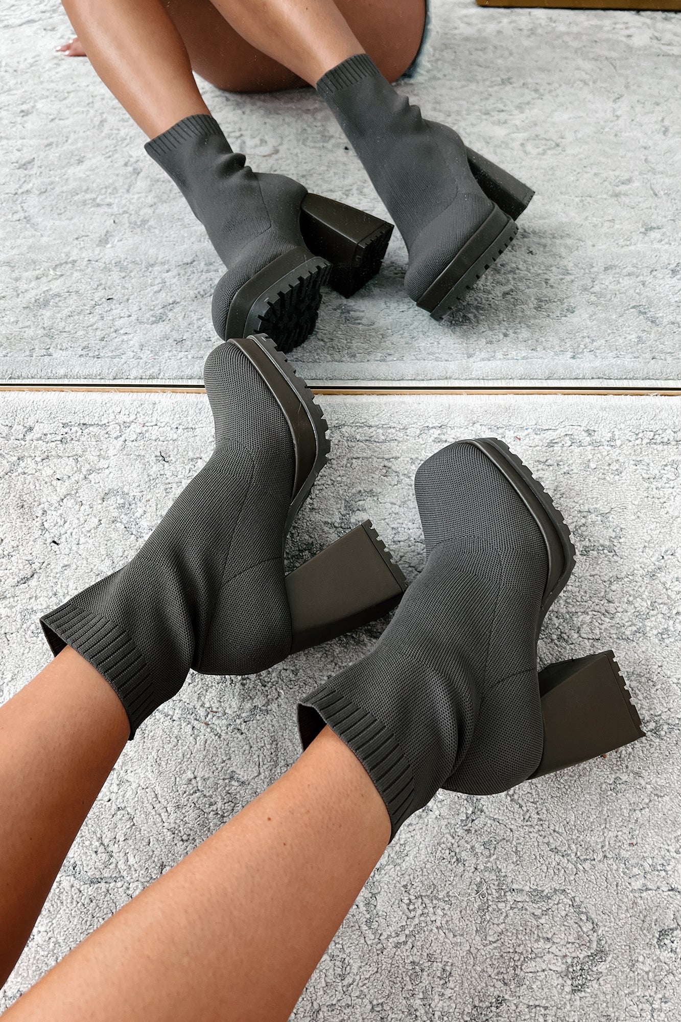 Malayah Platform Sock Bootie (Dark Khaki)-The Formal Wear