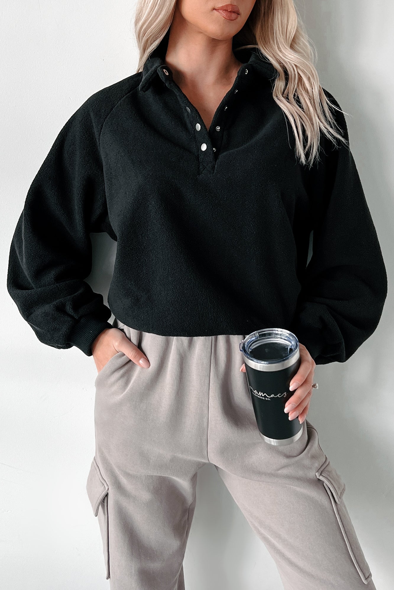 Working Remotely Fleece Pullover Top (Black)-The Formal Wear