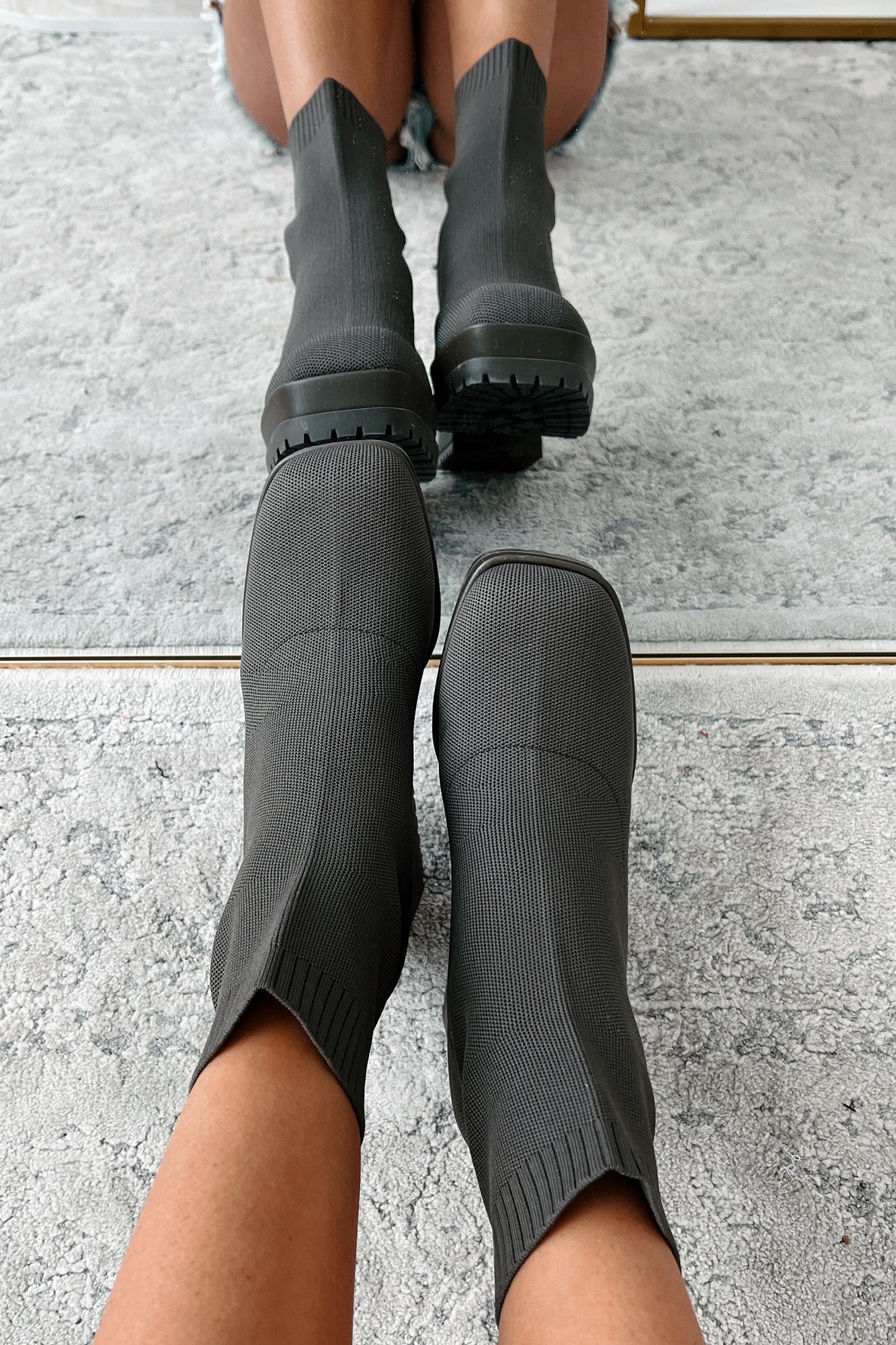 Malayah Platform Sock Bootie (Dark Khaki)-The Formal Wear