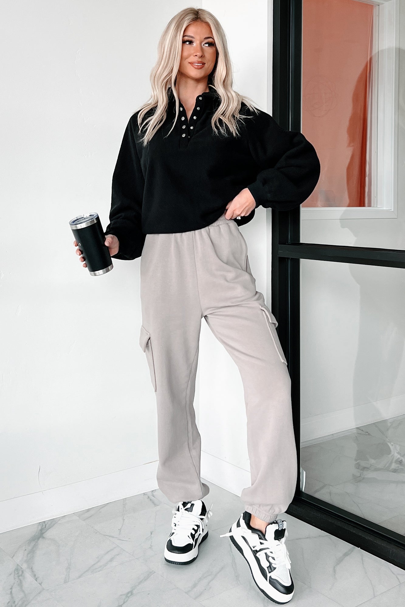 Working Remotely Fleece Pullover Top (Black)-The Formal Wear