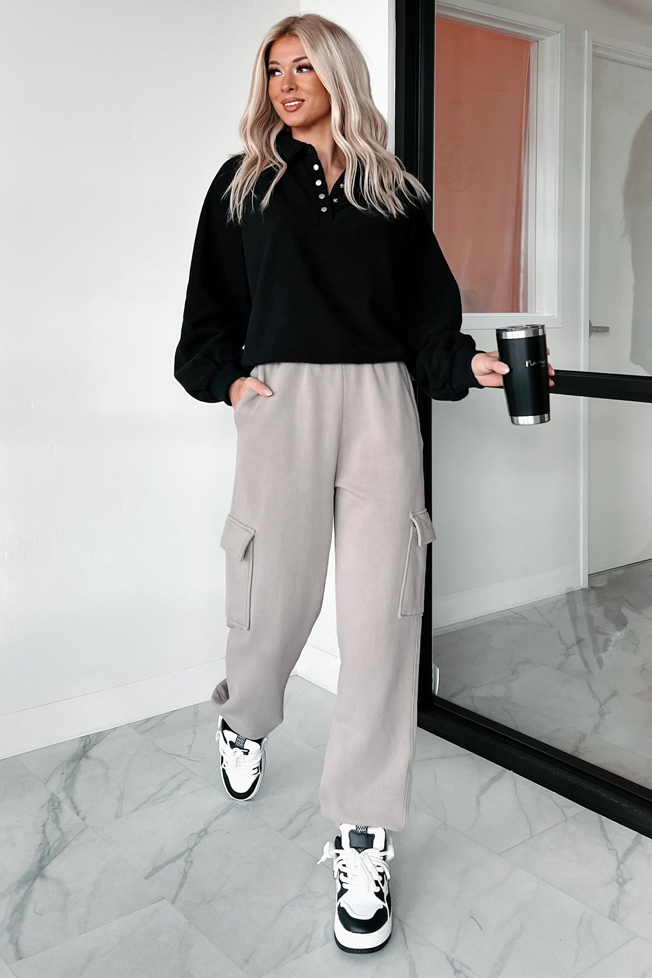 Working Remotely Fleece Pullover Top (Black)-The Formal Wear