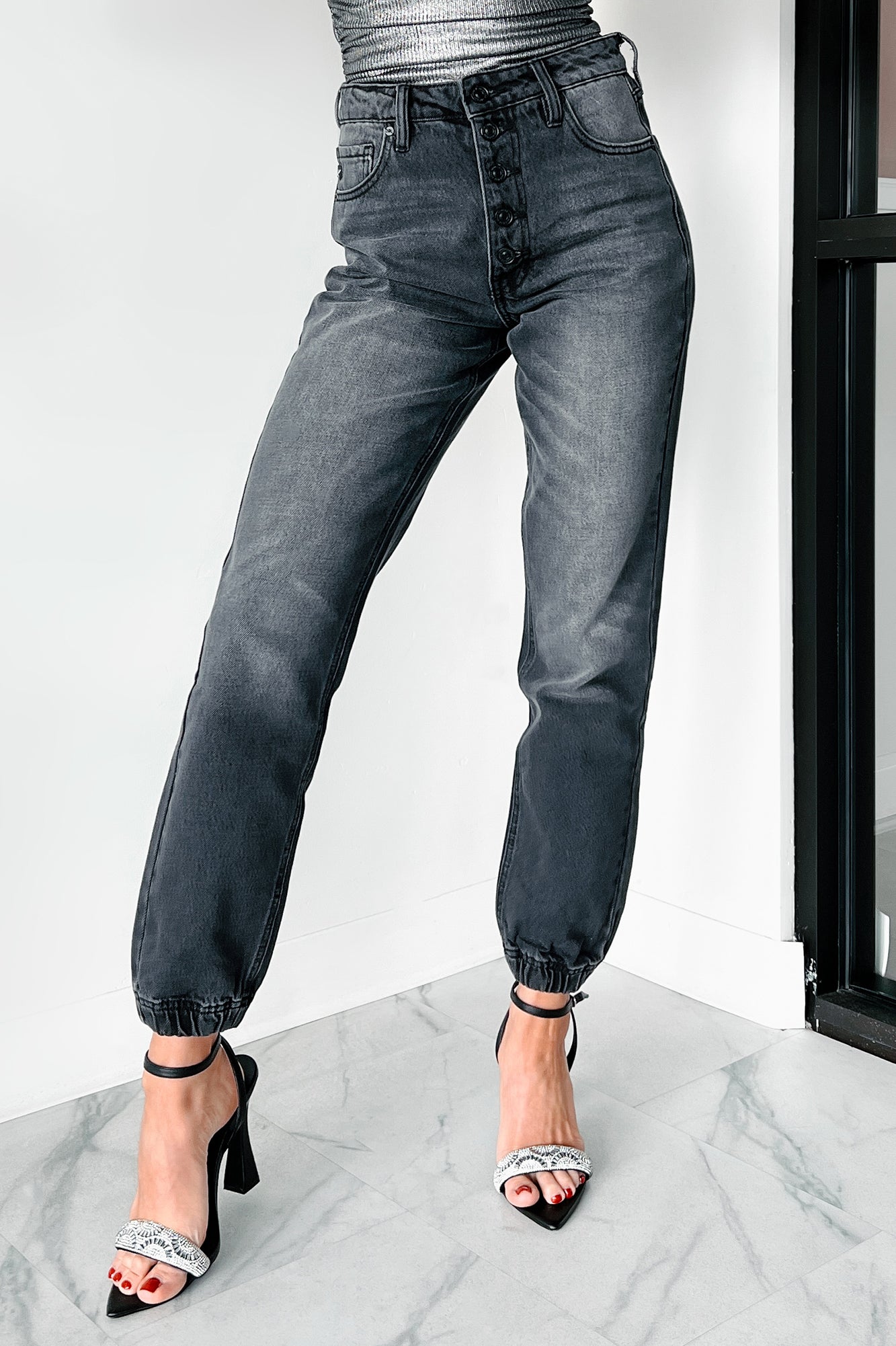 Sean High Rise Button Fly Kancan Jogger Jeans (Grey)-The Formal Wear