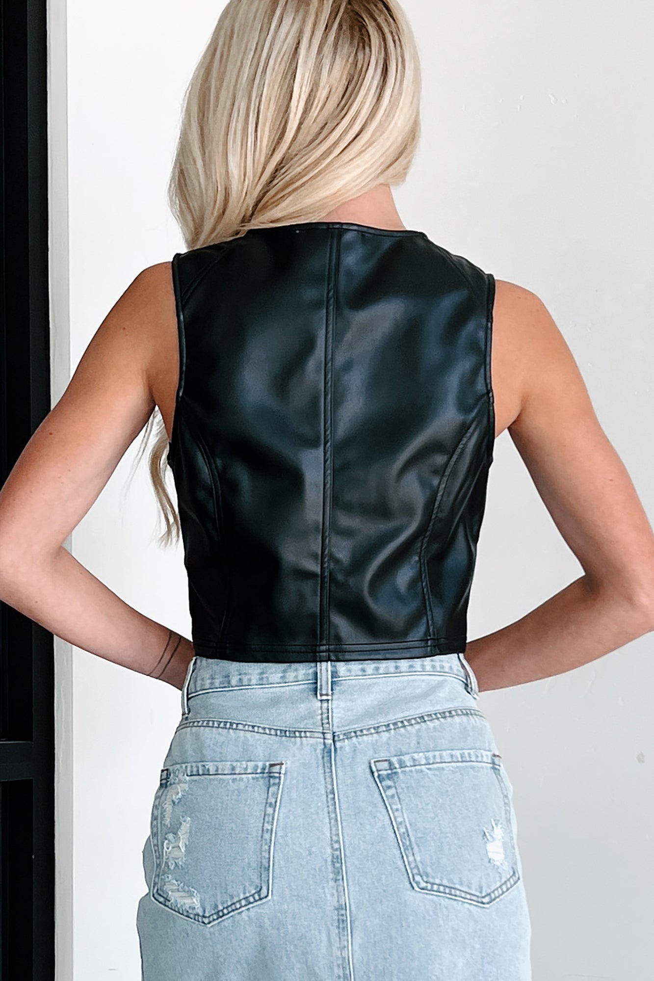 Ria Sleeveless Pleather Vest (Black)-The Formal Wear