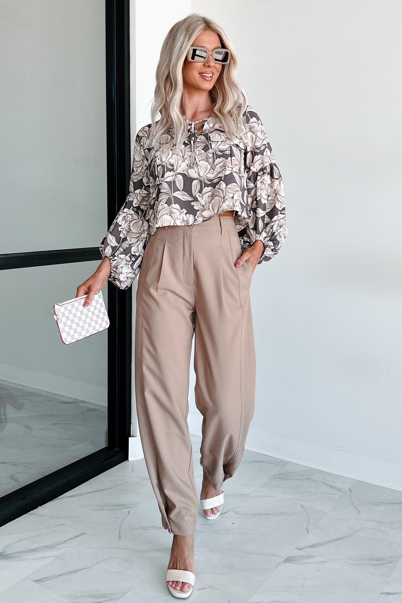Working Late Pleated Buttoned Cuff Pants (Latte)-The Formal Wear