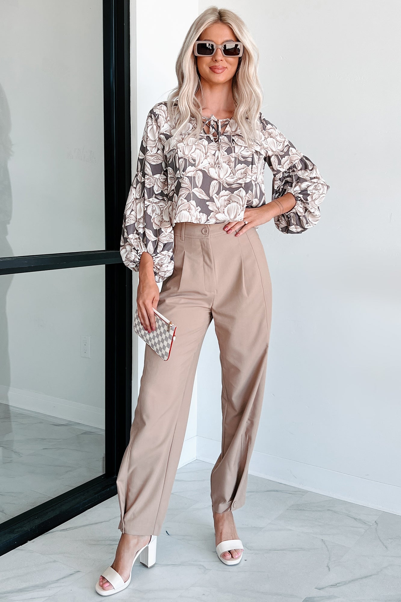 Working Late Pleated Buttoned Cuff Pants (Latte)-The Formal Wear