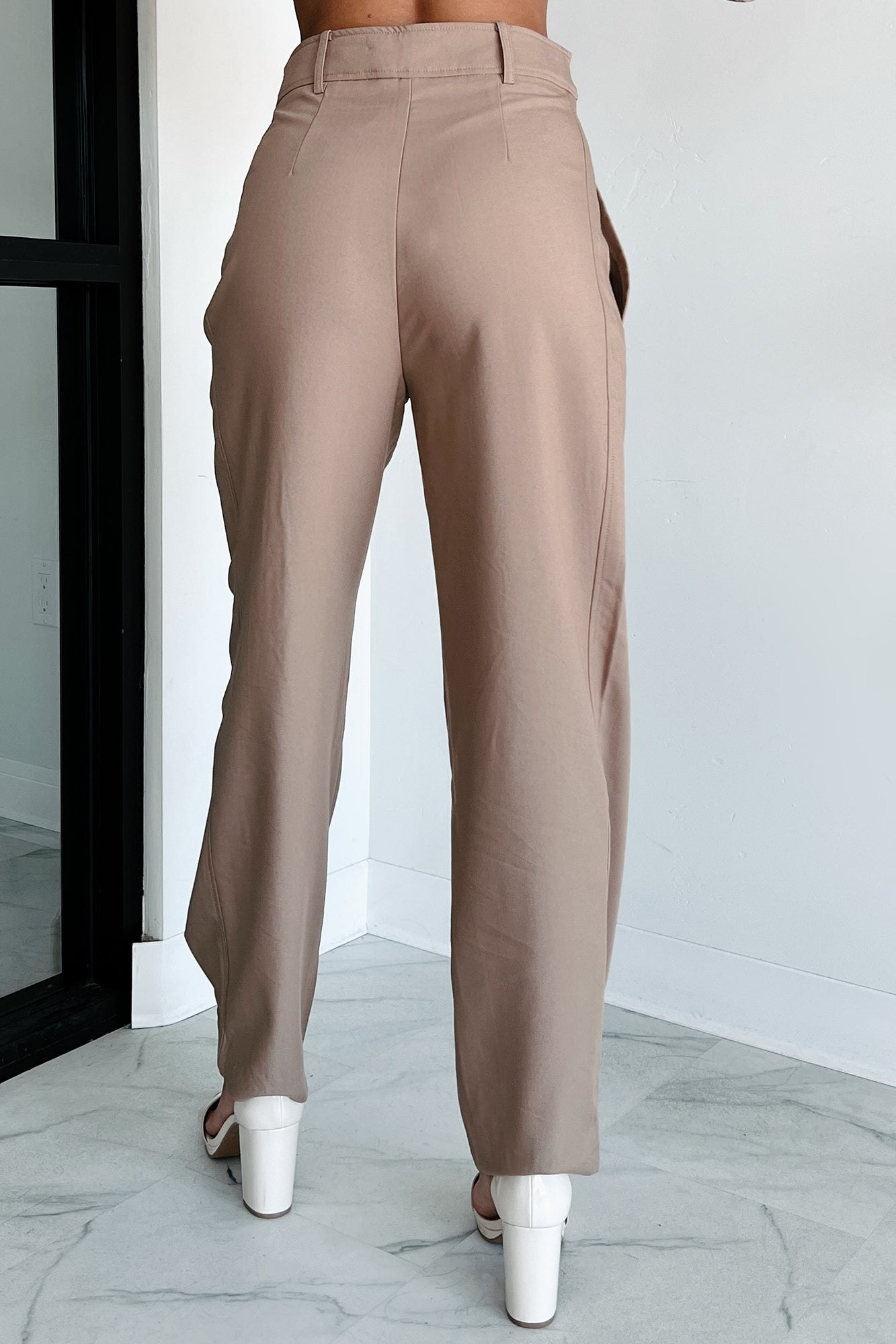 Working Late Pleated Buttoned Cuff Pants (Latte)-The Formal Wear