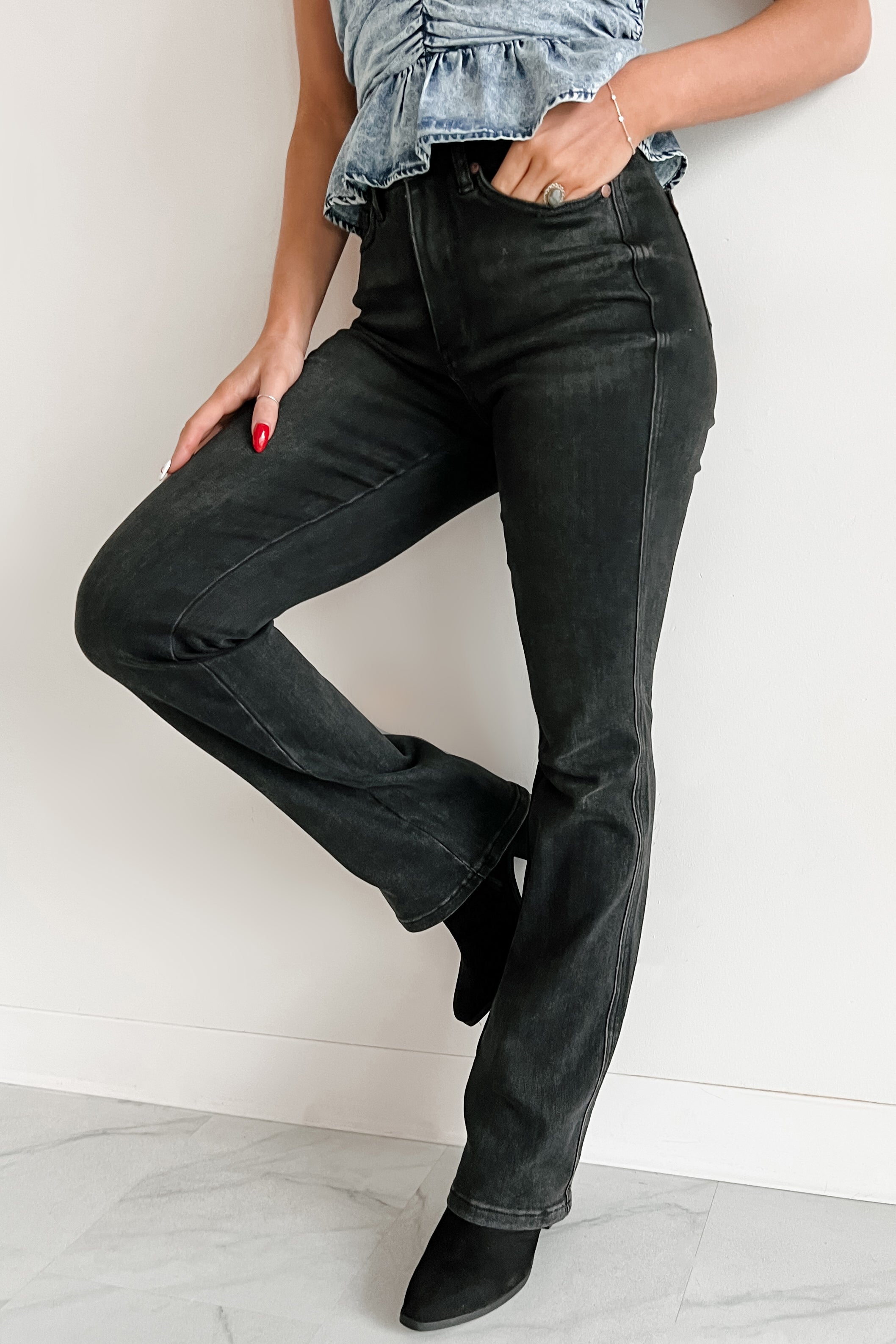 Gable High Rise Tummy Control Judy Blue Bootcut Jeans (Black)-The Formal Wear