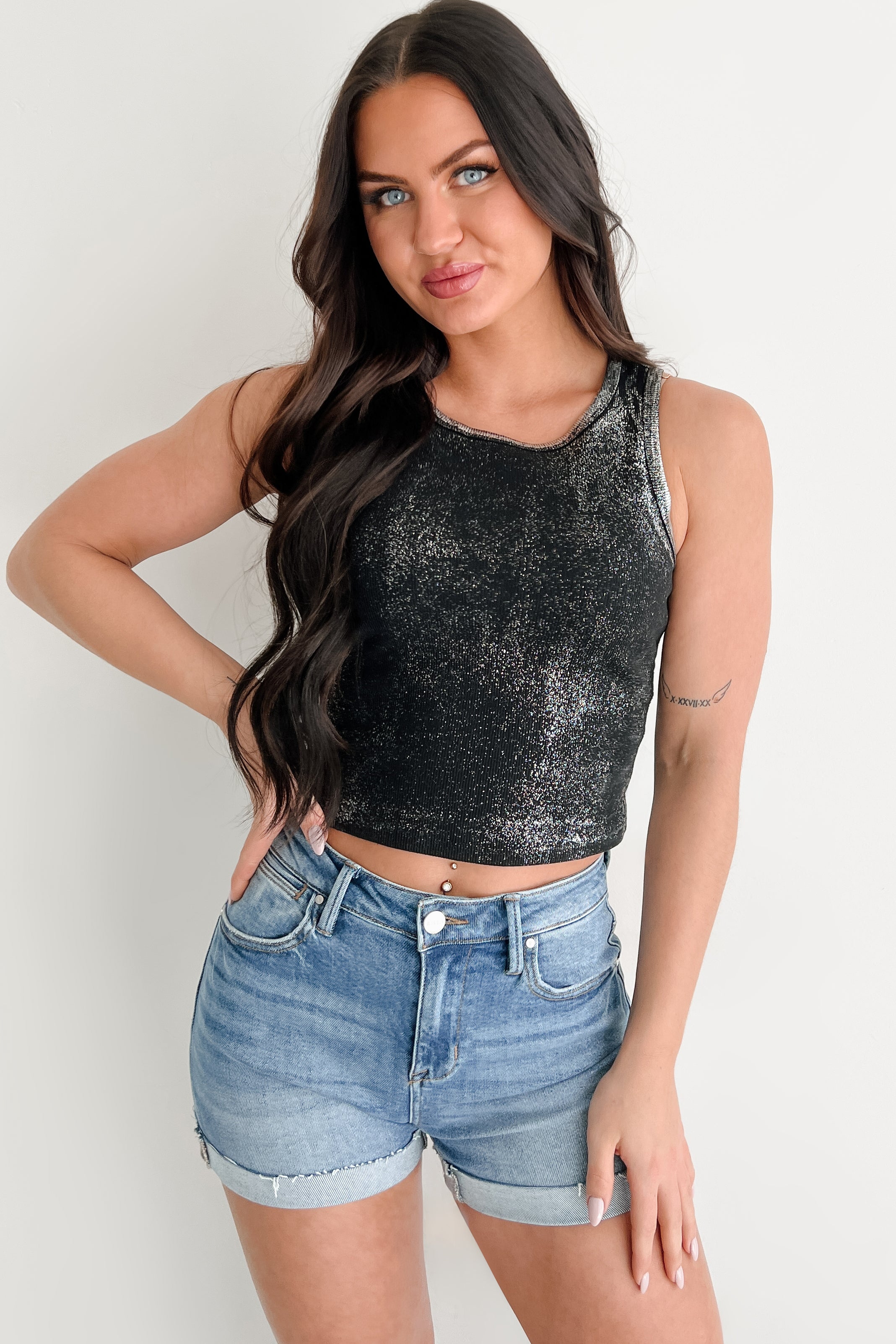 Have It Both Ways Metallic Tank Top (Black)-The Formal Wear