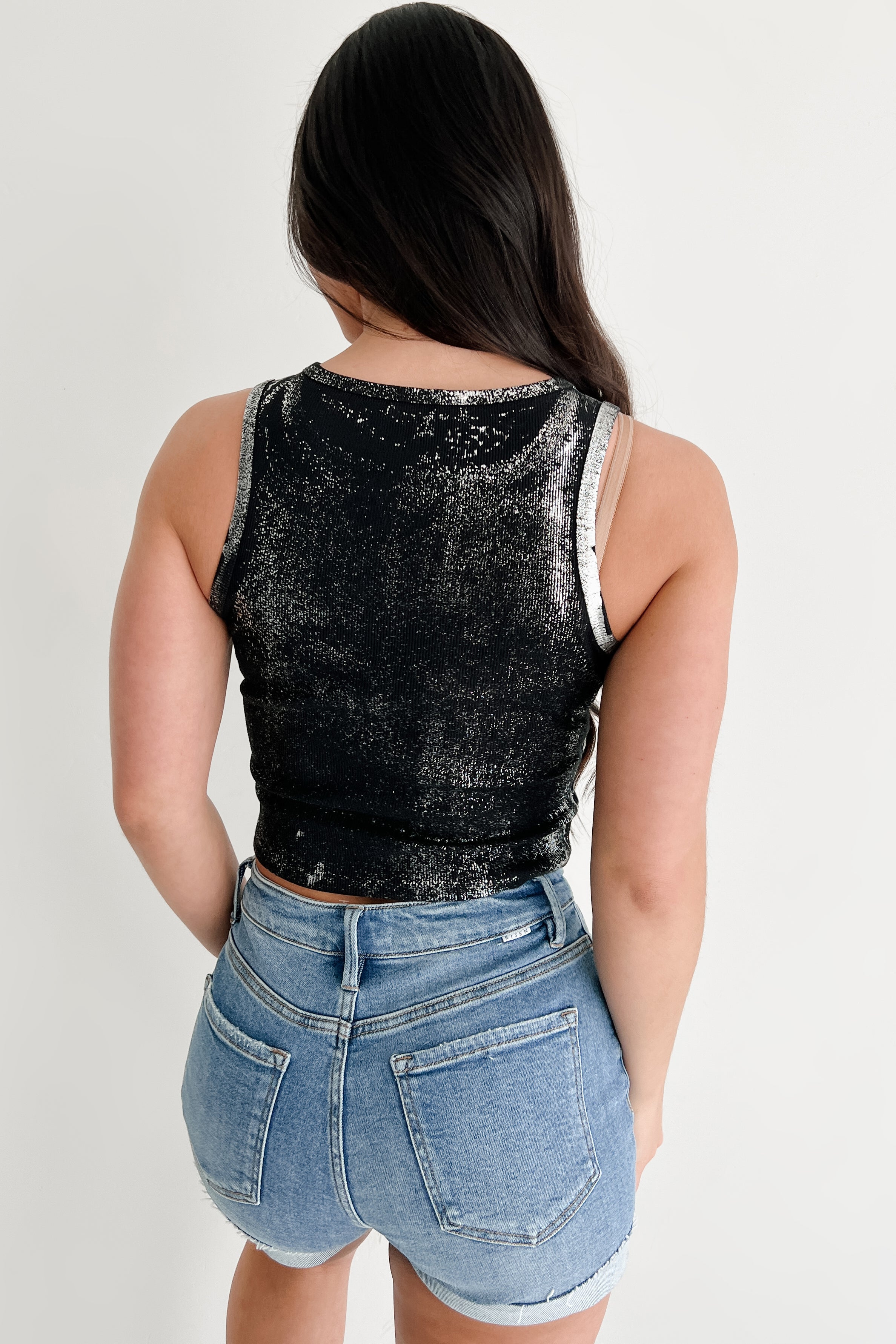 Have It Both Ways Metallic Tank Top (Black)-The Formal Wear