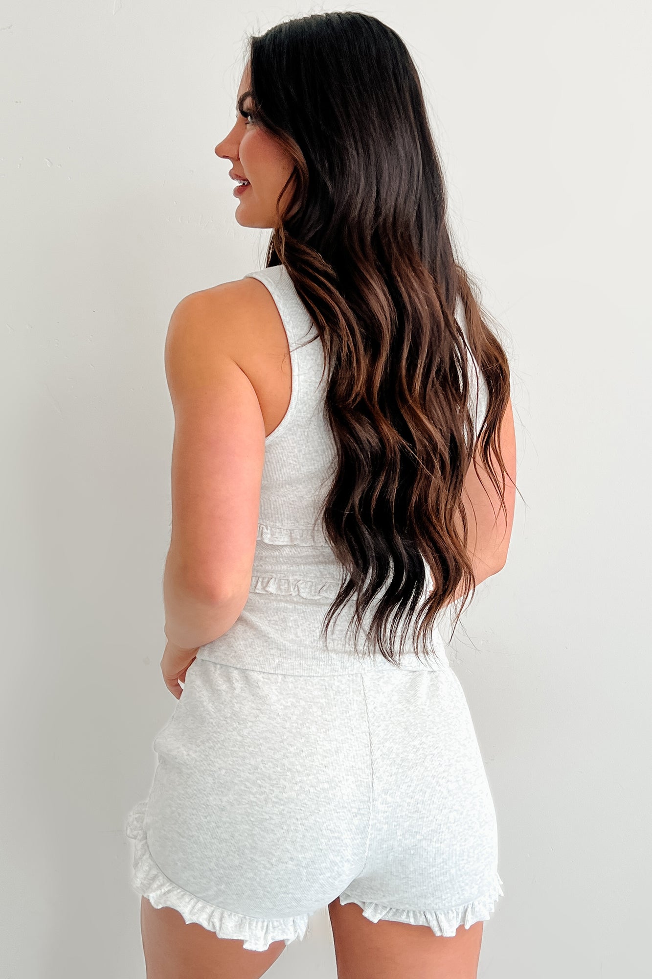 Soft Serve Ribbed Tank & Shorts Set (Heather Grey)-The Formal Wear