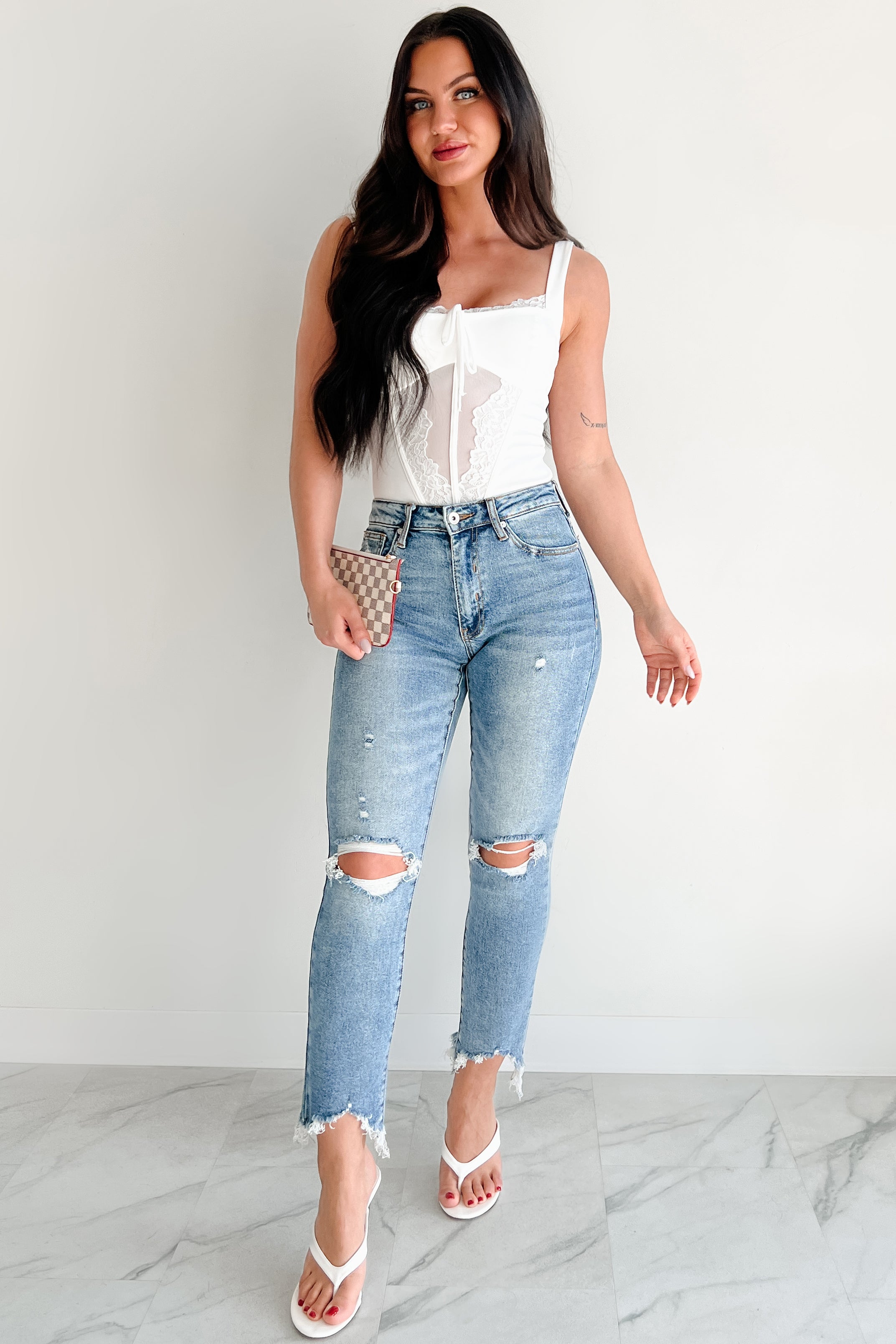 Tallie Mid Rise Distressed Slim Straight Special A Jeans (Medium Light)-The Formal Wear
