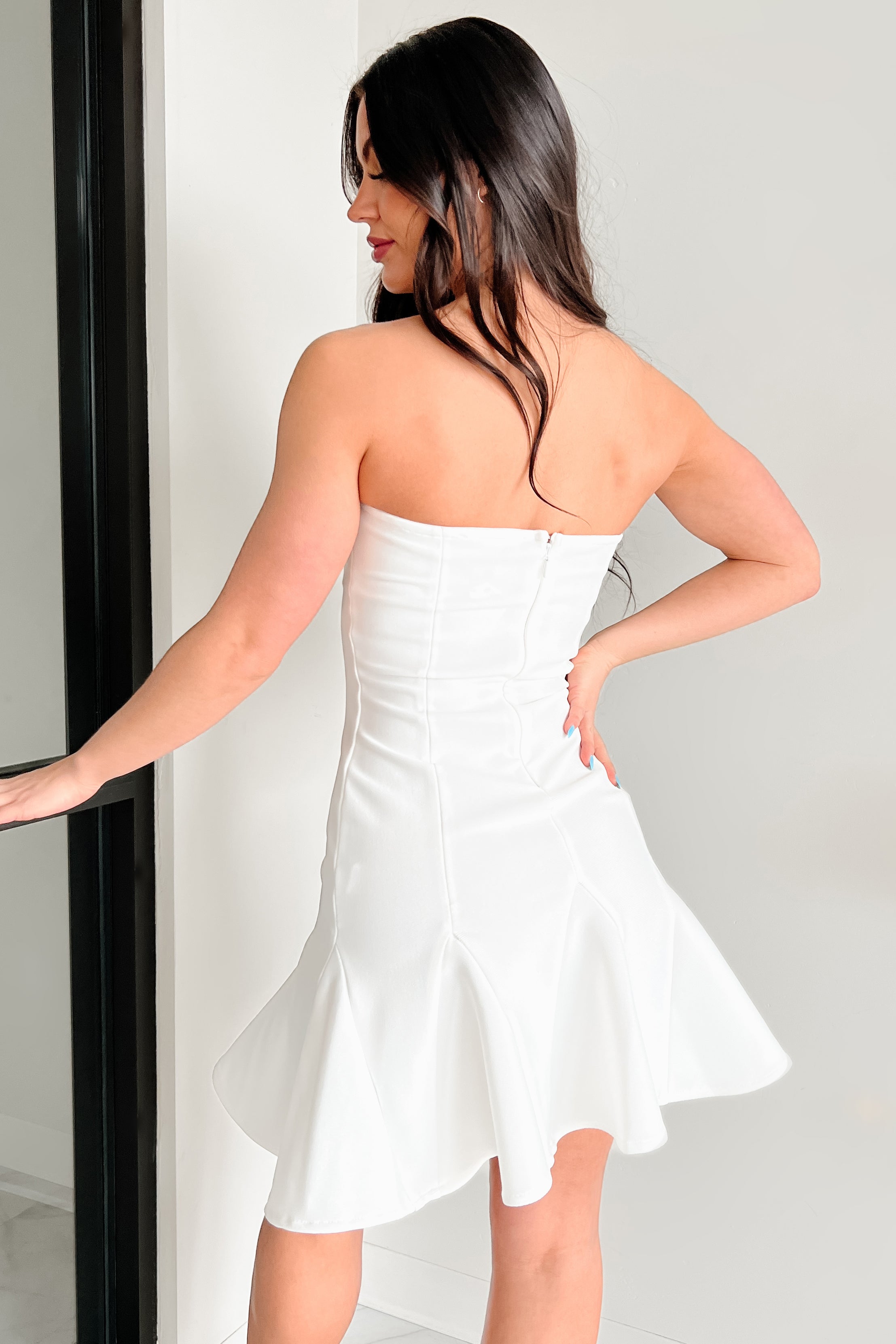 Bold & Beautiful Strapless Mini Dress (White)-The Formal Wear
